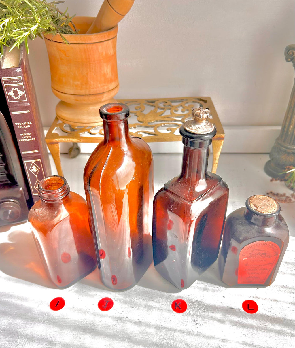 Vintage Amber Apothecary Bottle: Collectible Brown Glass, Choose Your Style