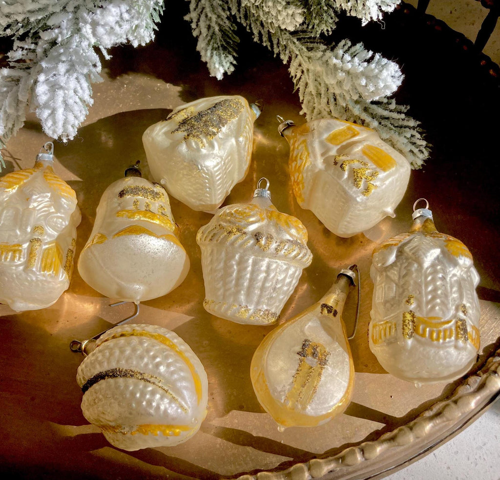 Vintage West German Mercury Glass Christmas Ornament – Pearly Gold Glitter, Individually Sold