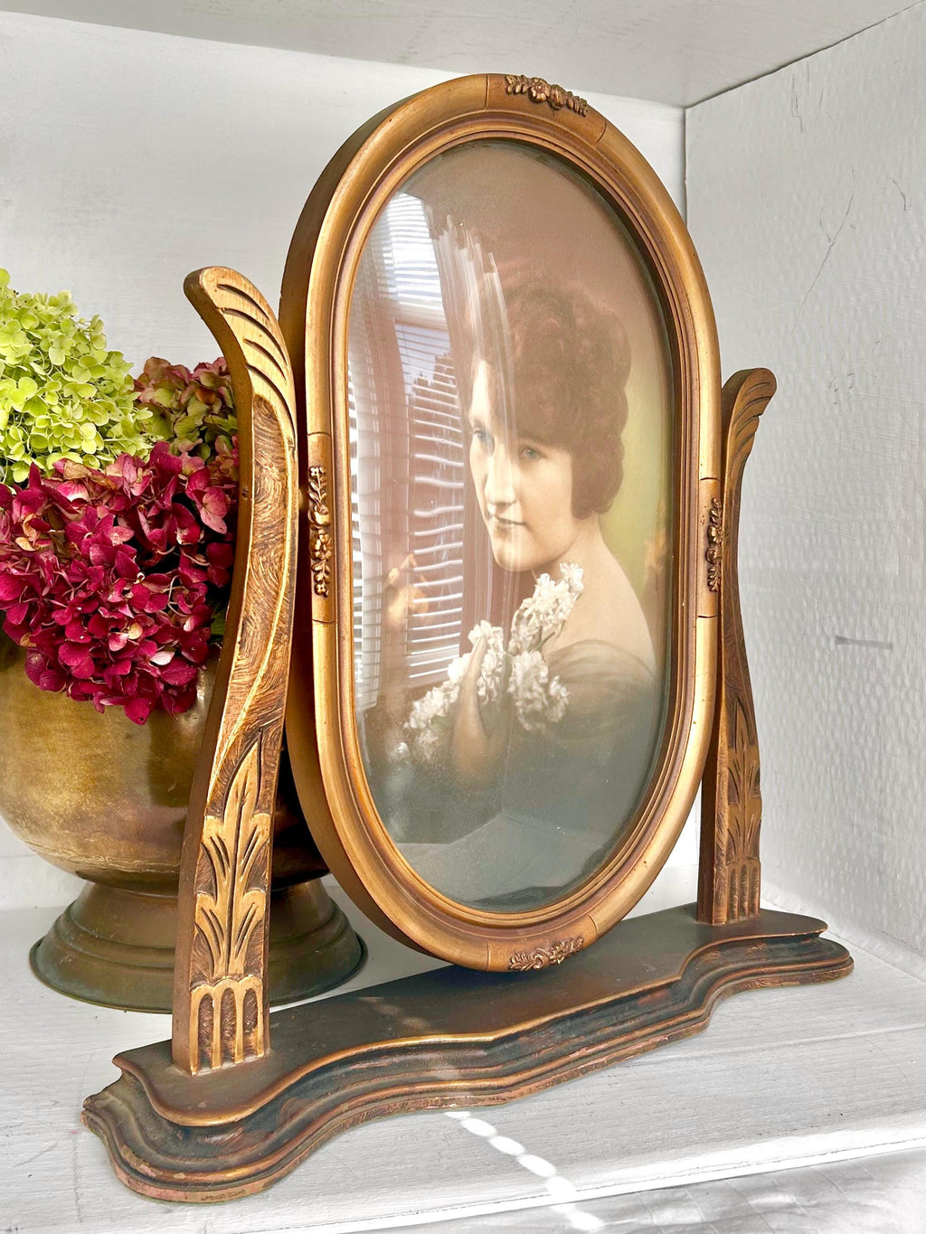 Antique Gilt Wooden Mantel Frame with Swivel Picture