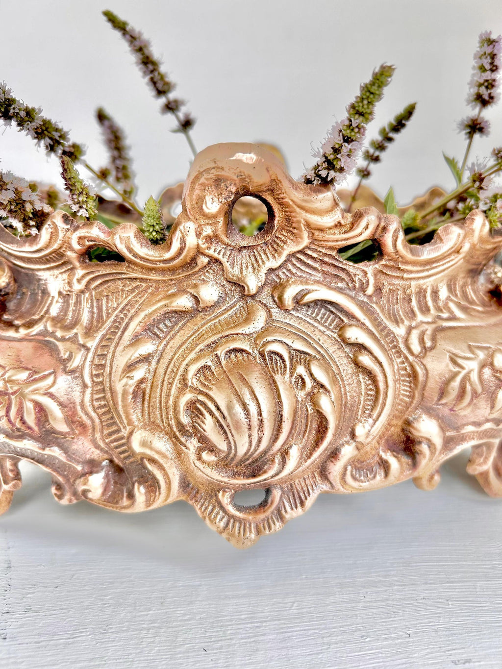 Vintage Solid Brass Jardinier: Neoclassical Footed Planter with Floral Motifs