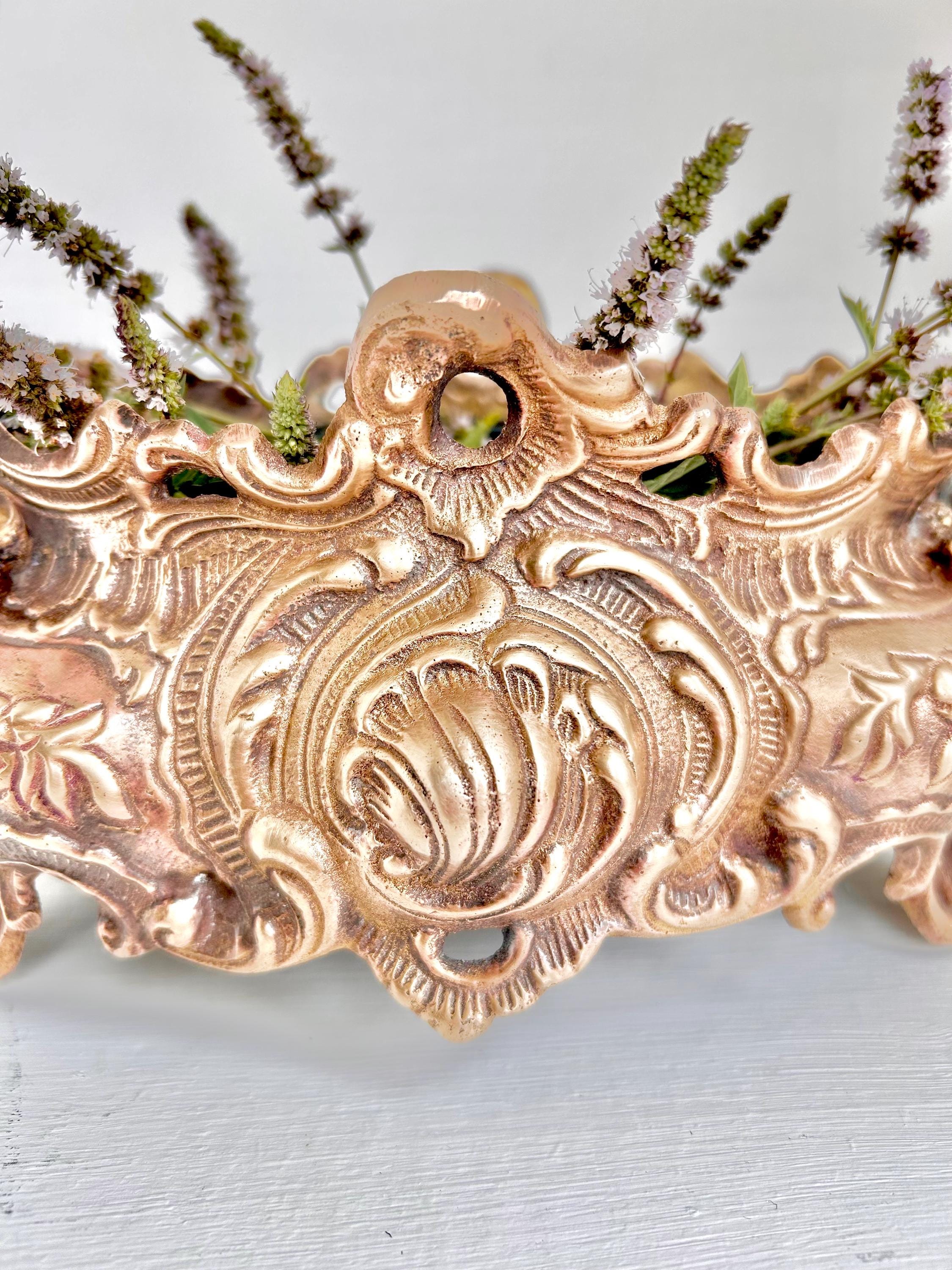 Vintage Solid Brass Jardinier: Neoclassical Footed Planter with Floral Motifs