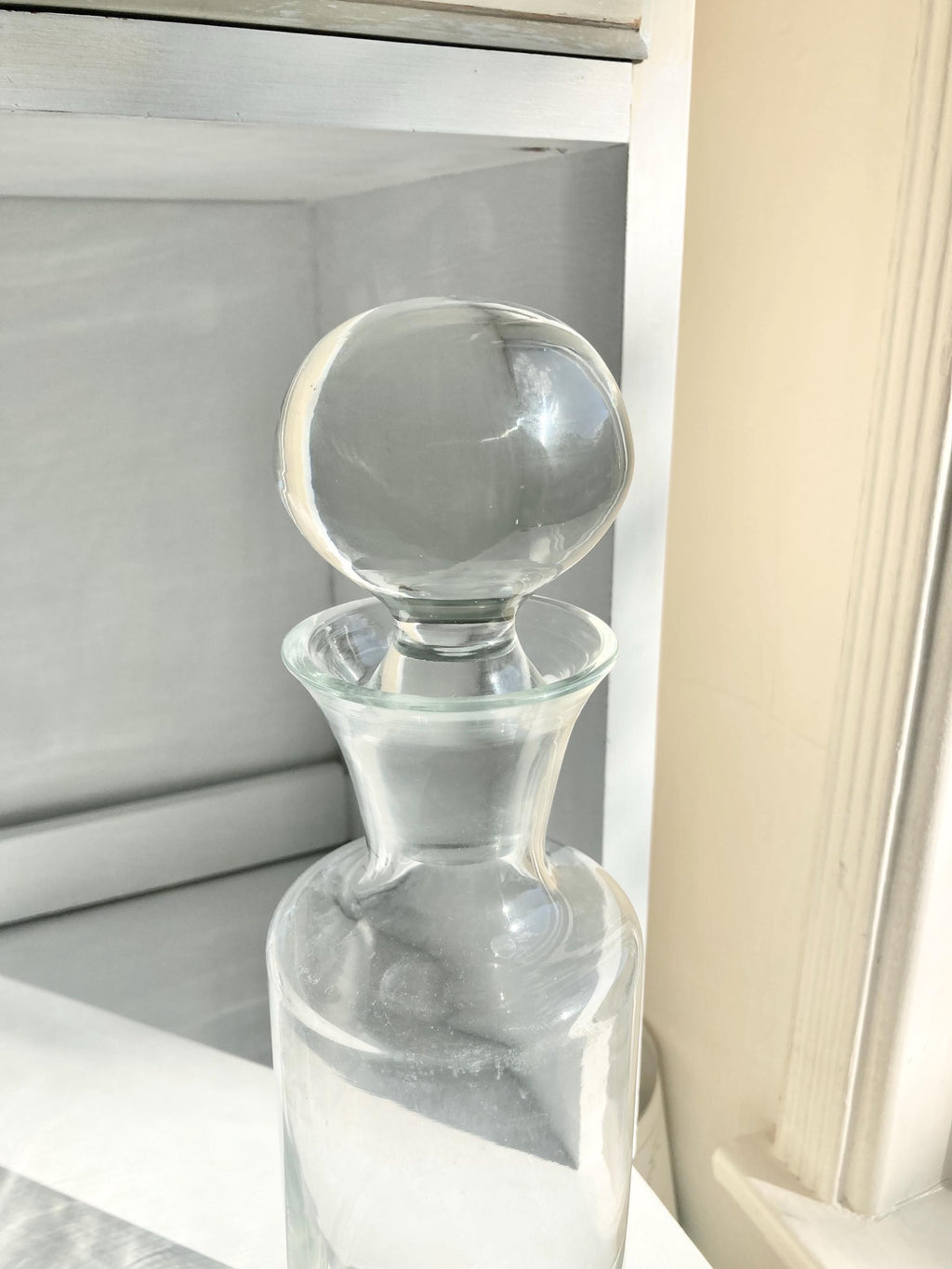 Vintage Blown Glass Decanter: Heavy Clear Glass Stopper, 32 oz