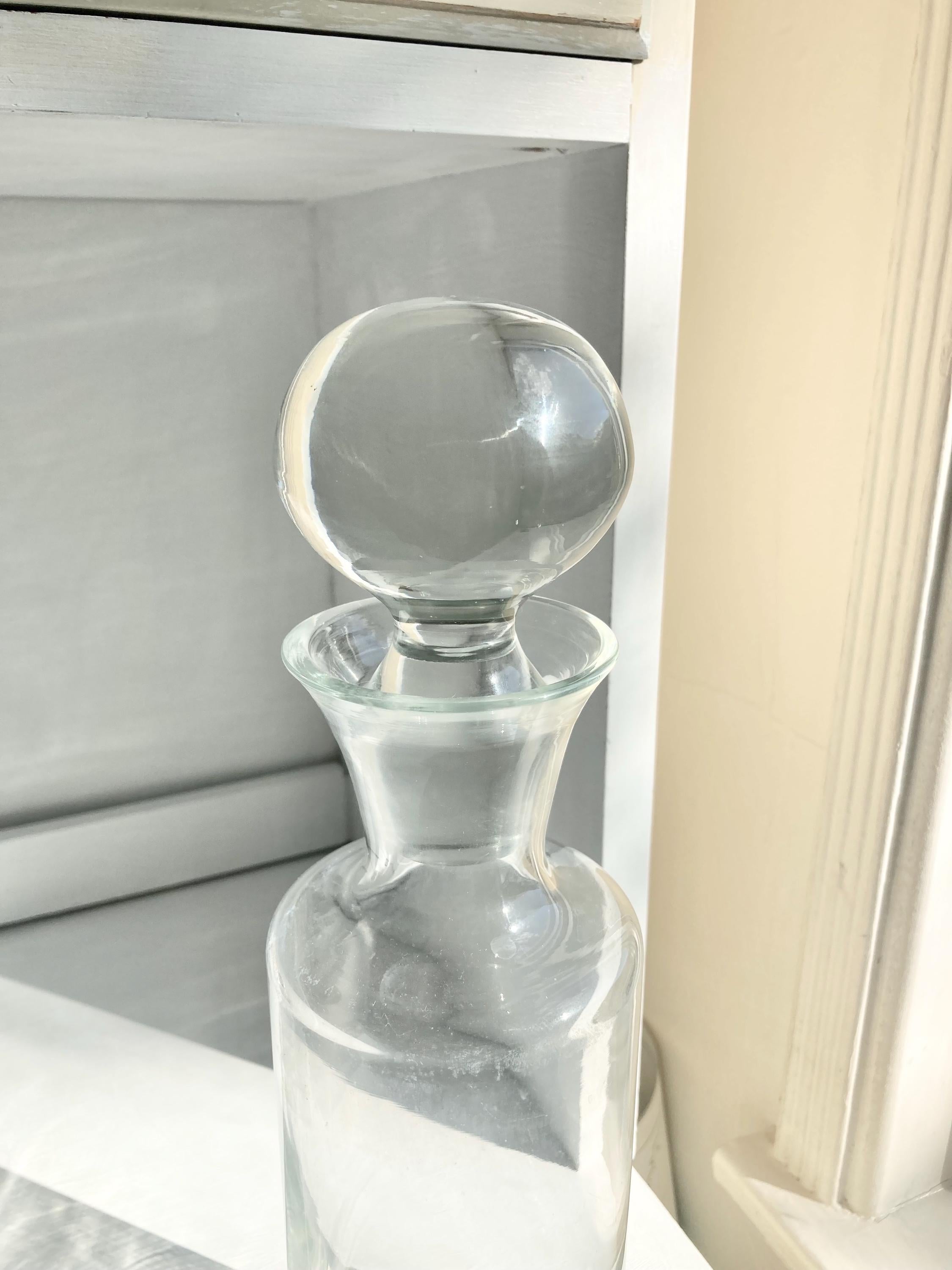 Vintage Blown Glass Decanter: Heavy Clear Glass Stopper, 32 oz