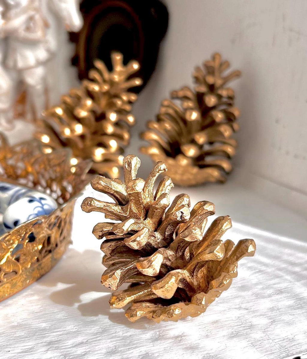 Vintage Solid Cast Brass Pinecones