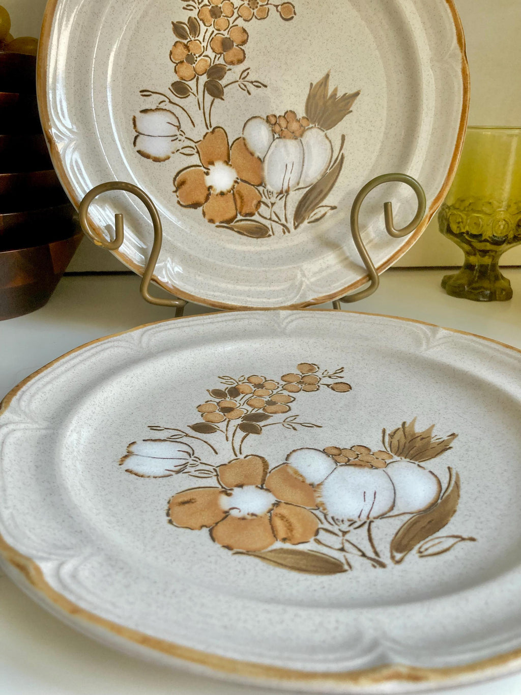Vintage Hearthside Stoneware Dinner Plates: Autumn Floral, Set of 2