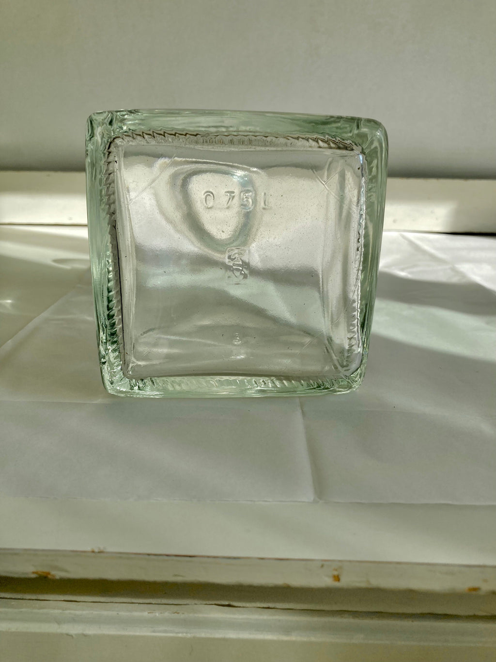 Vintage Glass Decanter with Hollow Glass Stopper, Squared base