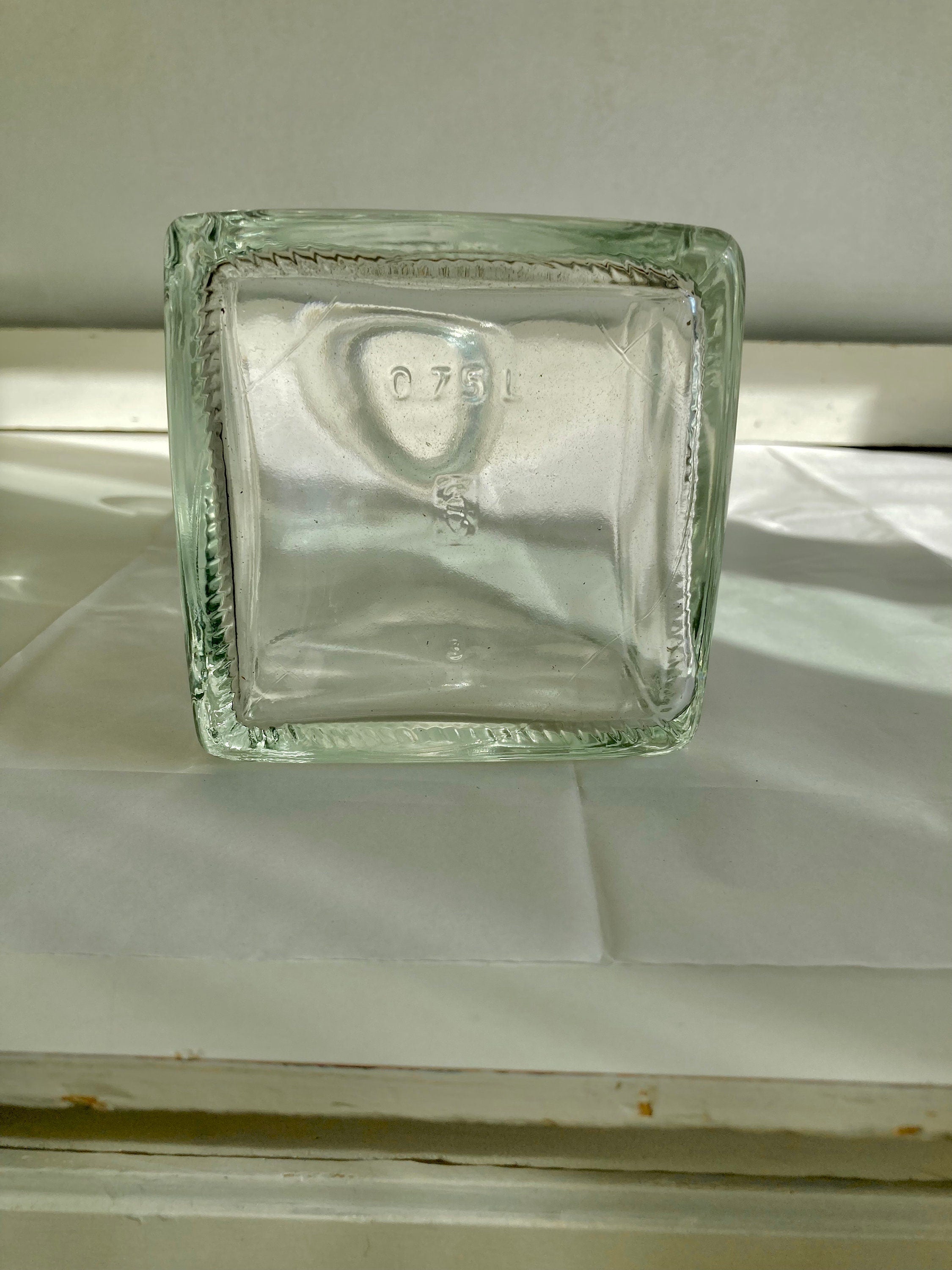 Vintage Glass Decanter with Hollow Glass Stopper, Squared base