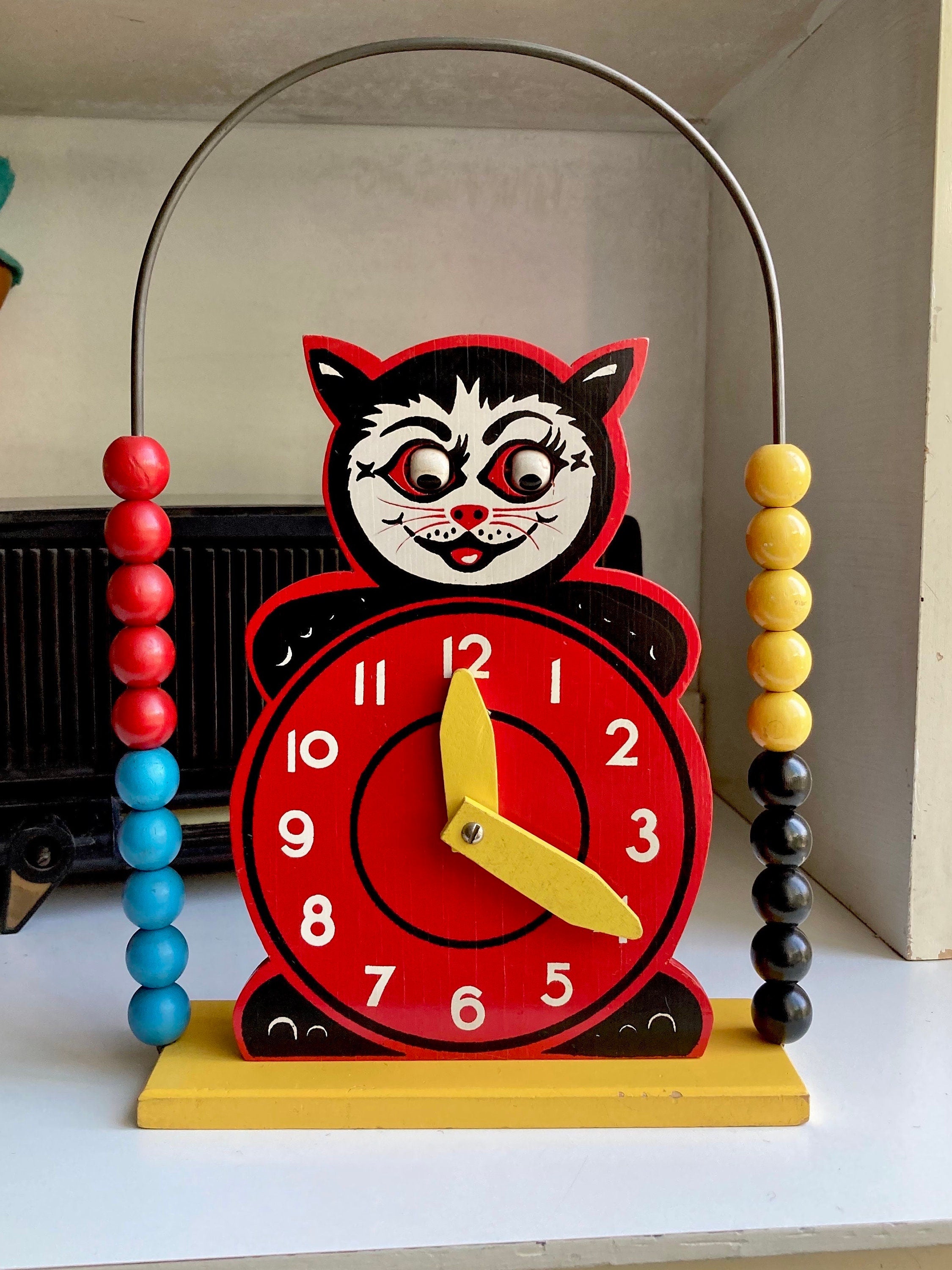 Vintage Brio Wooden Cat Abacus Clock - Swedish Toy