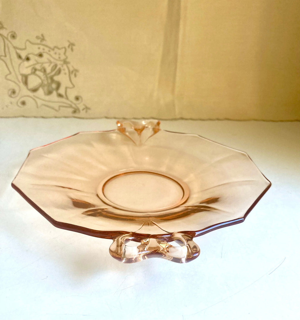 Fostoria Amber Depression Glass Plate, Butterfly Bow Handles, Fairfax 2375