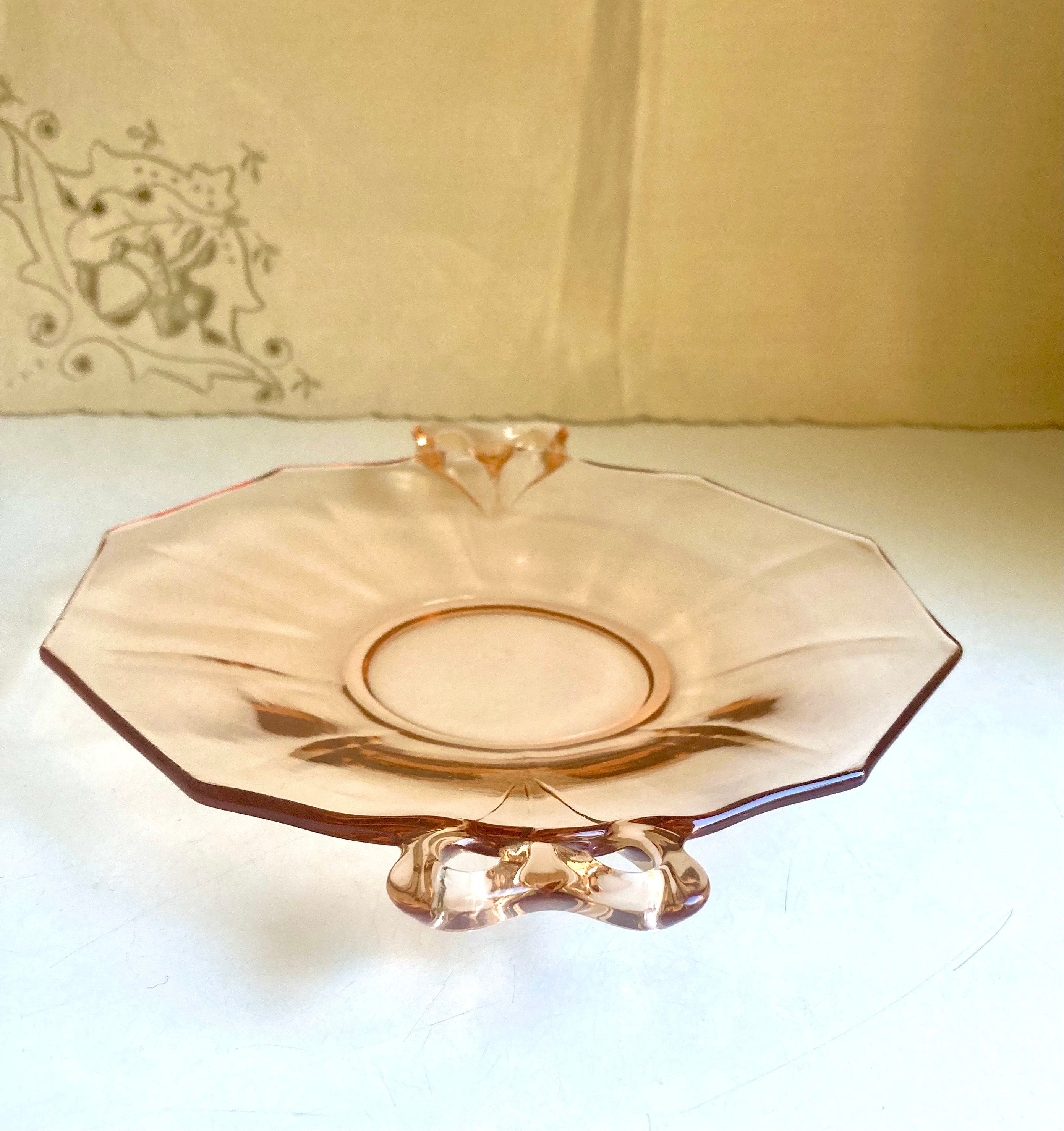 Fostoria Amber Depression Glass Plate, Butterfly Bow Handles, Fairfax 2375