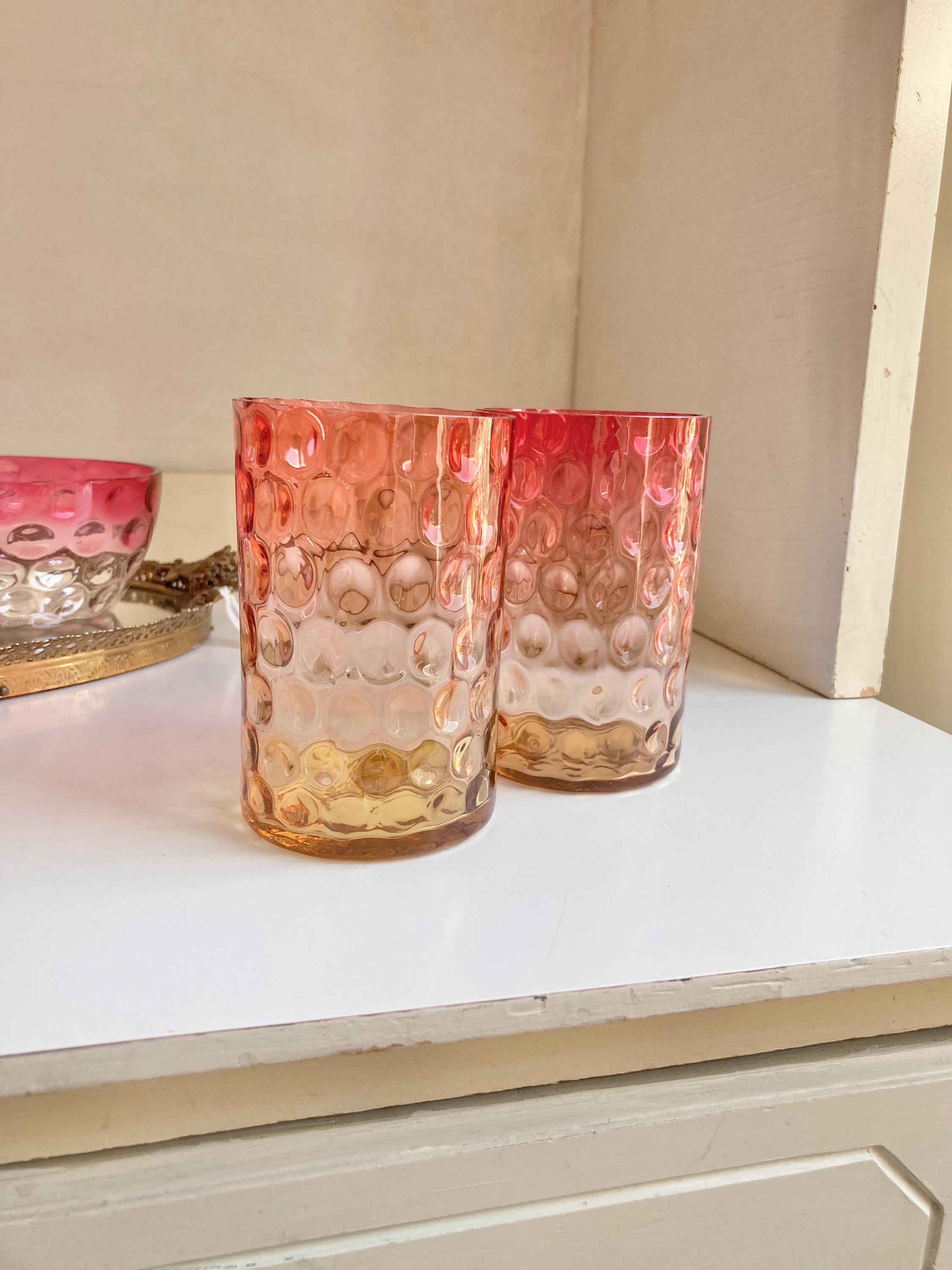 Antique Amberina Glass Pitcher Set: Victorian Reverse Thumbprint Hobbs Brockunier