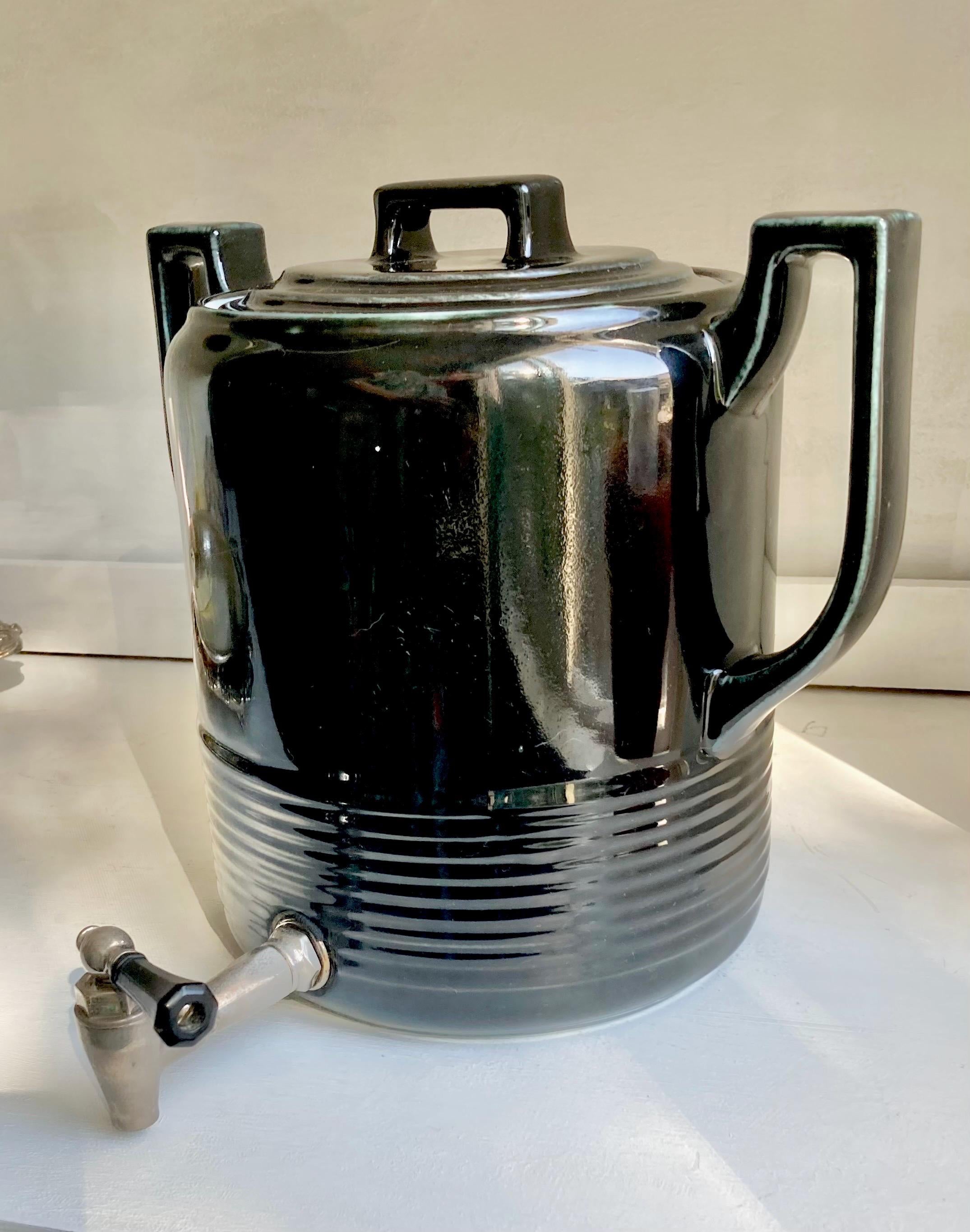 Vintage Art Deco Black Ceramic Beverage Dispenser - Hall China Co, USA