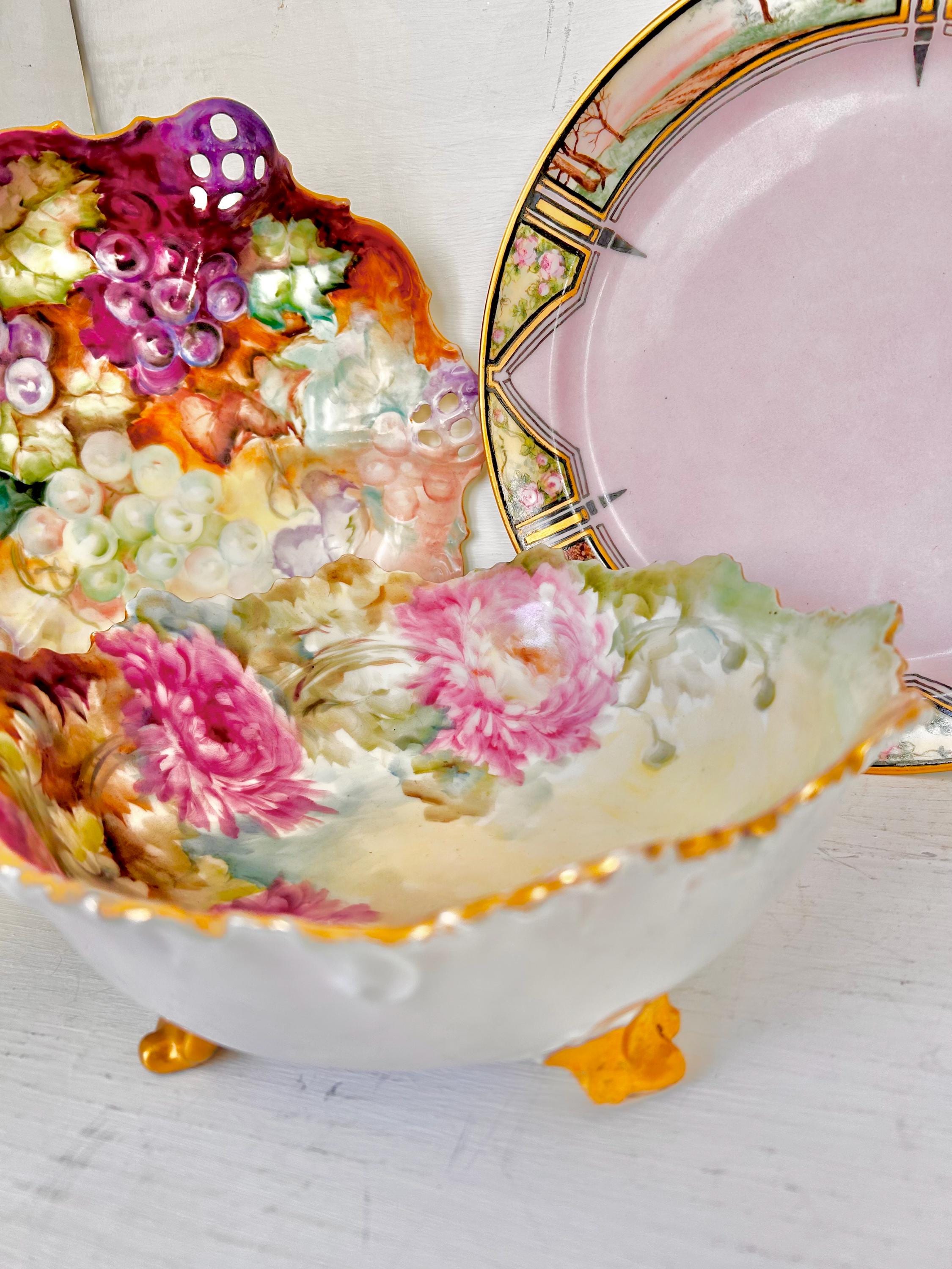 Vintage Porcelain Bowl Handpainted with Chrysanthemums, Limoges France