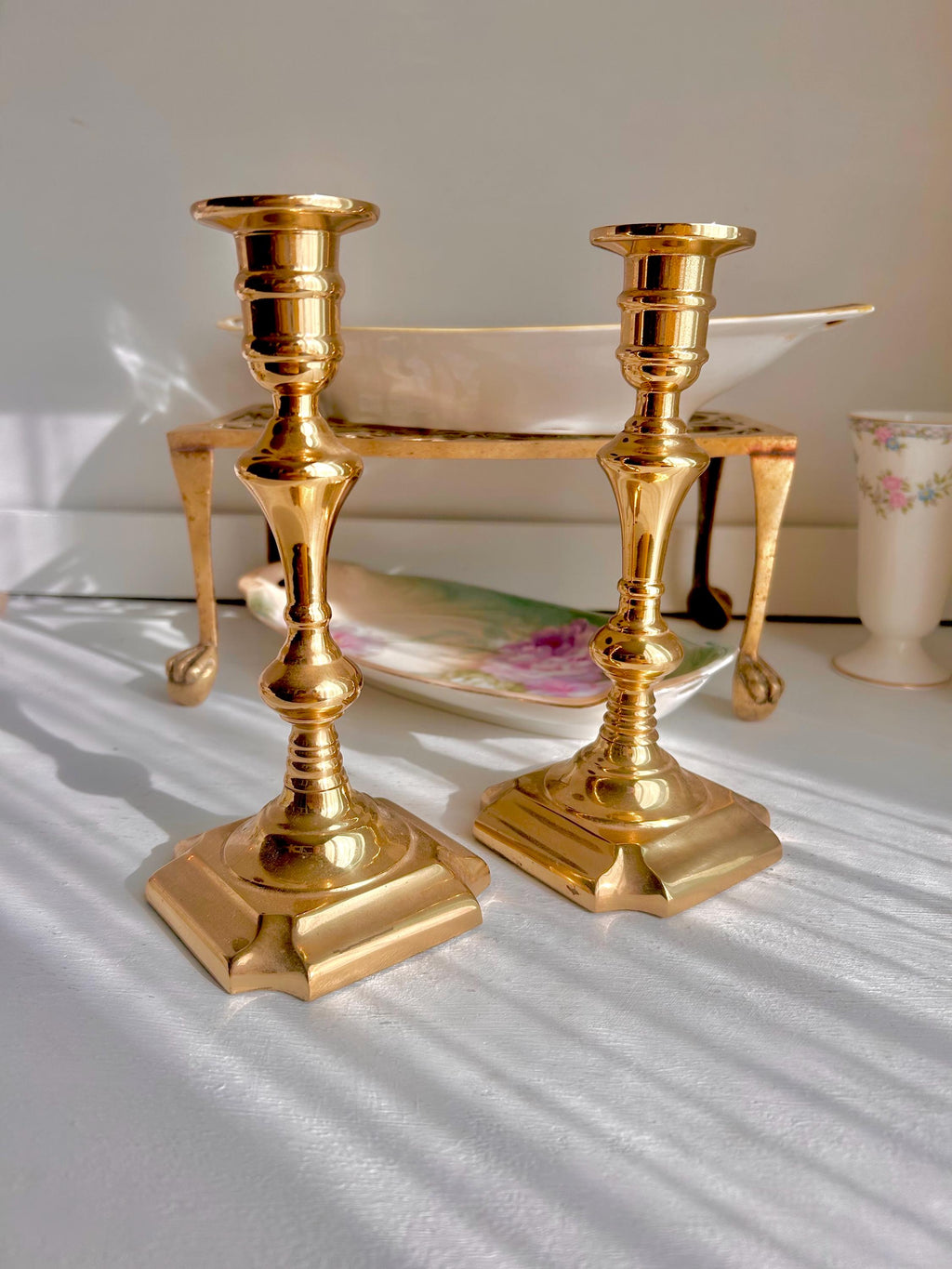 Vintage Solid Brass Candlestick Pair: Classical Taper Candle Holders