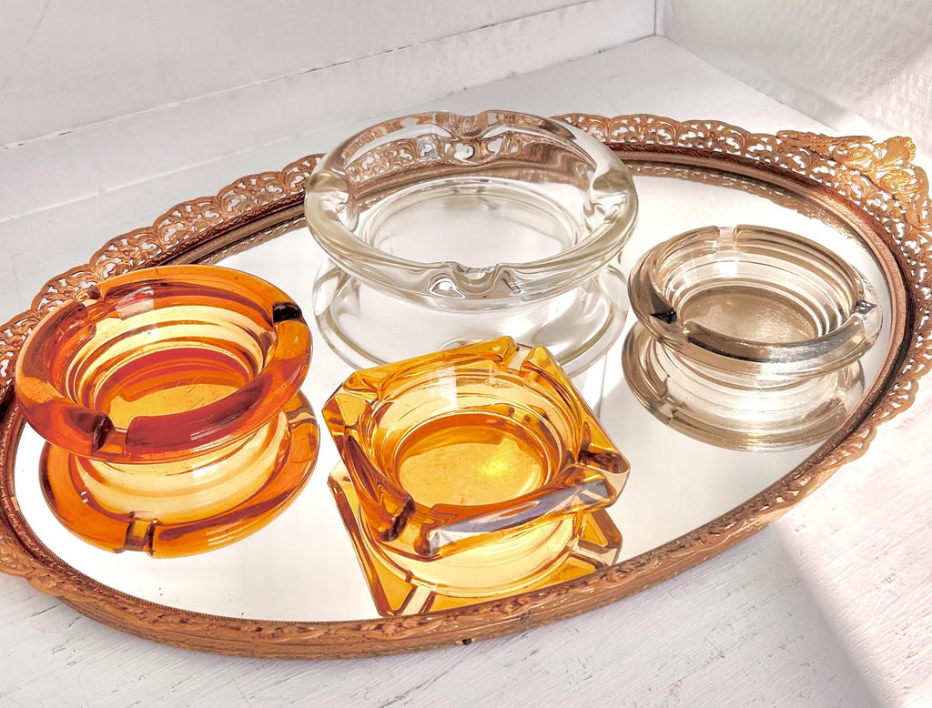 Vintage Glass Ashtrays - Choose from Amber, Clear, Smoke Glass - Collectible Mid Century Tobacciana