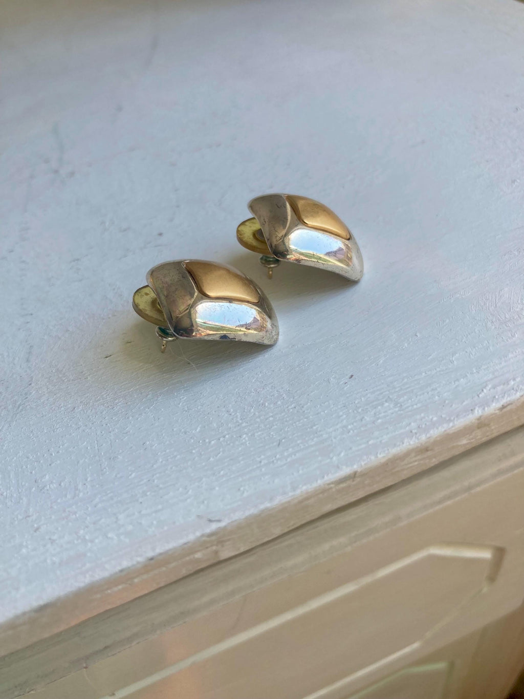 1980s Two-Tone Square Earrings: Gold & Silver Tone