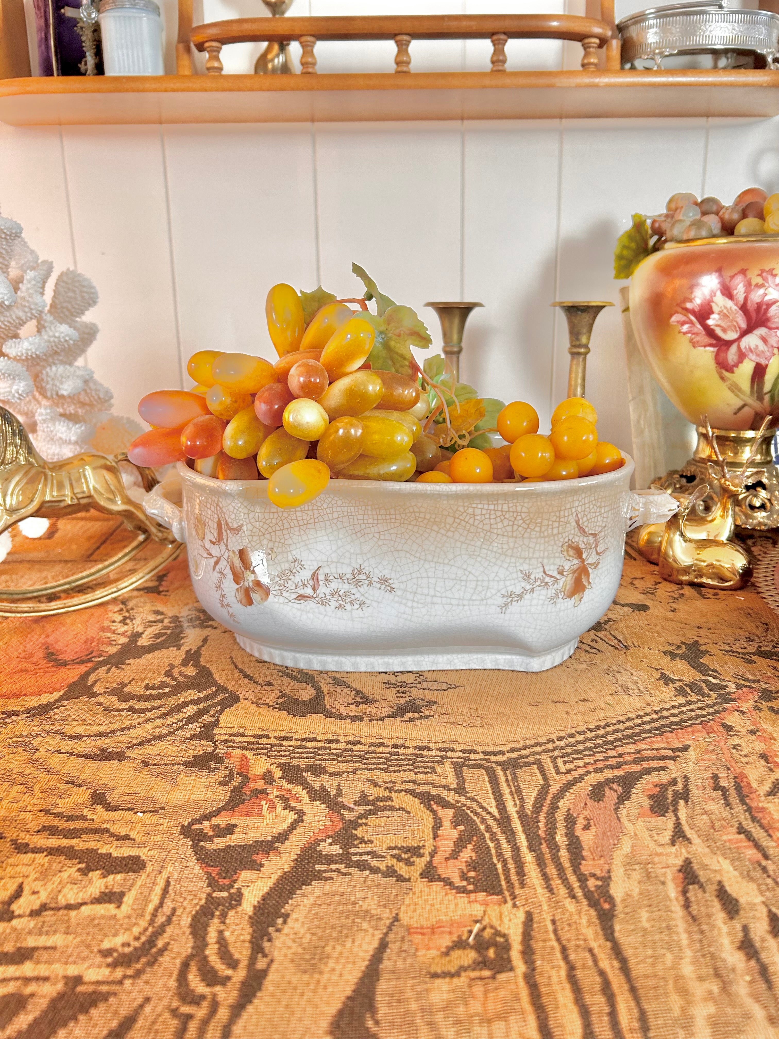 Antique Johnson Bros England Semi Porcelain Stained Ironstone Large Casserole Dish