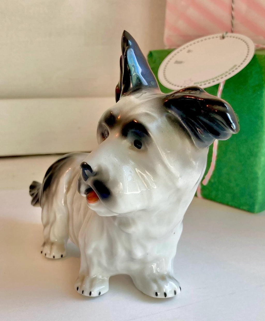 Vintage Hand Painted Porcelain Terrier Figurine: German Scotty Dog