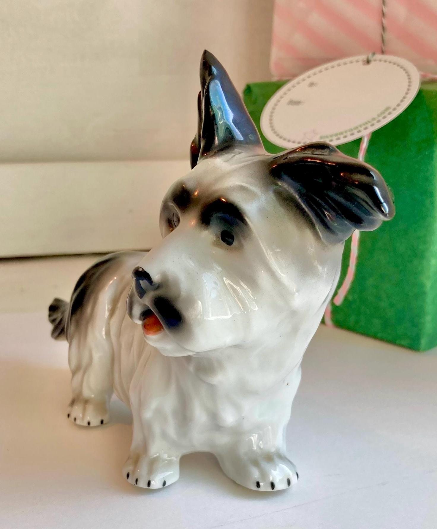 Vintage Hand Painted Porcelain Terrier Figurine: German Scotty Dog