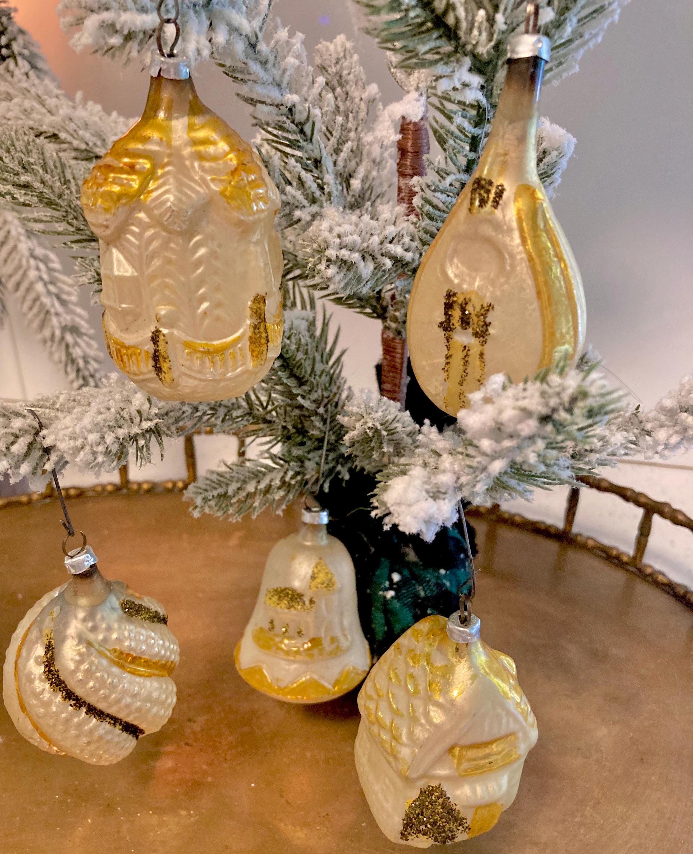 Vintage West German Mercury Glass Christmas Ornament – Pearly Gold Glitter, Individually Sold