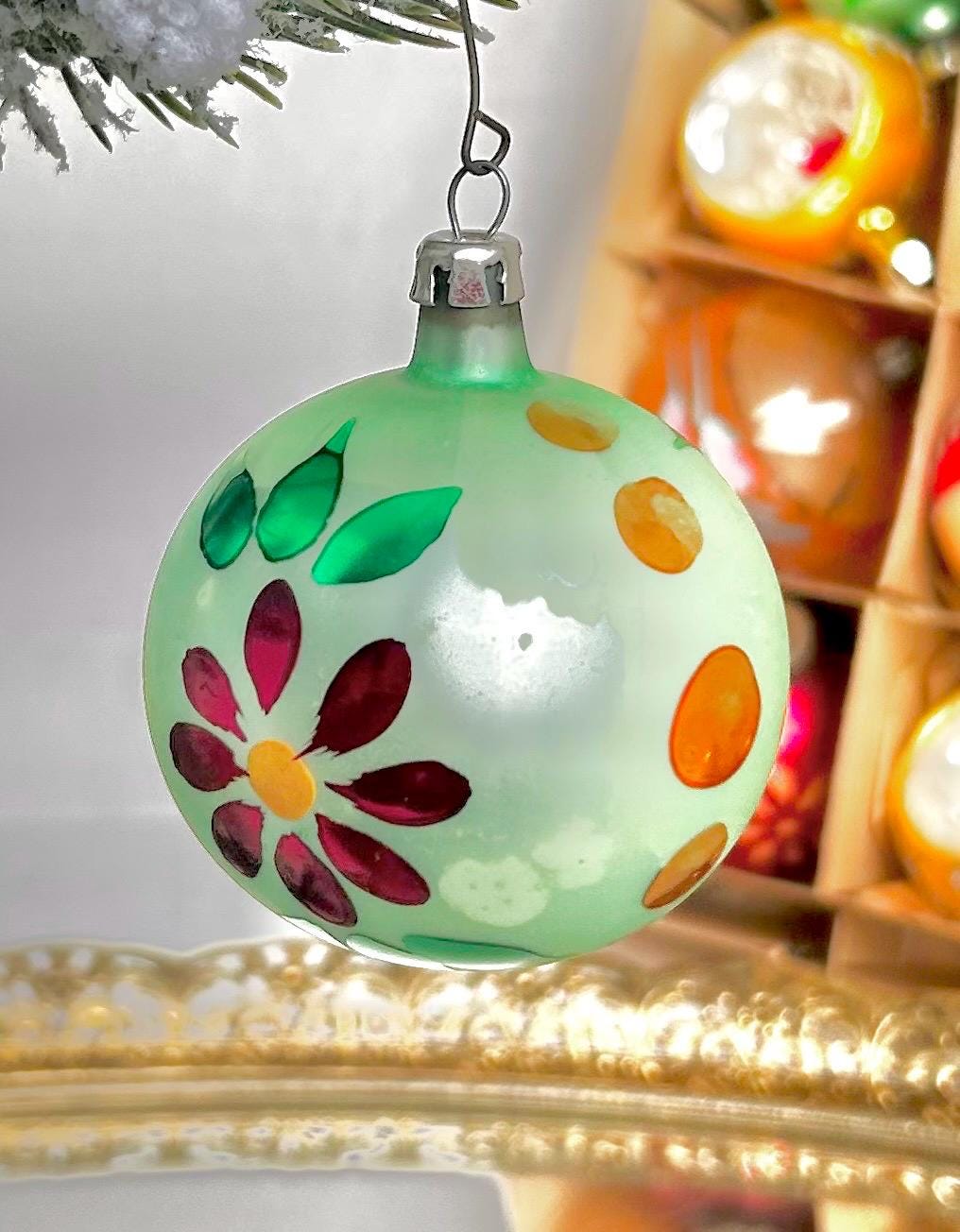 Vintage Hand-Painted Glass Christmas Ornament: European Xmas Tree Bulb