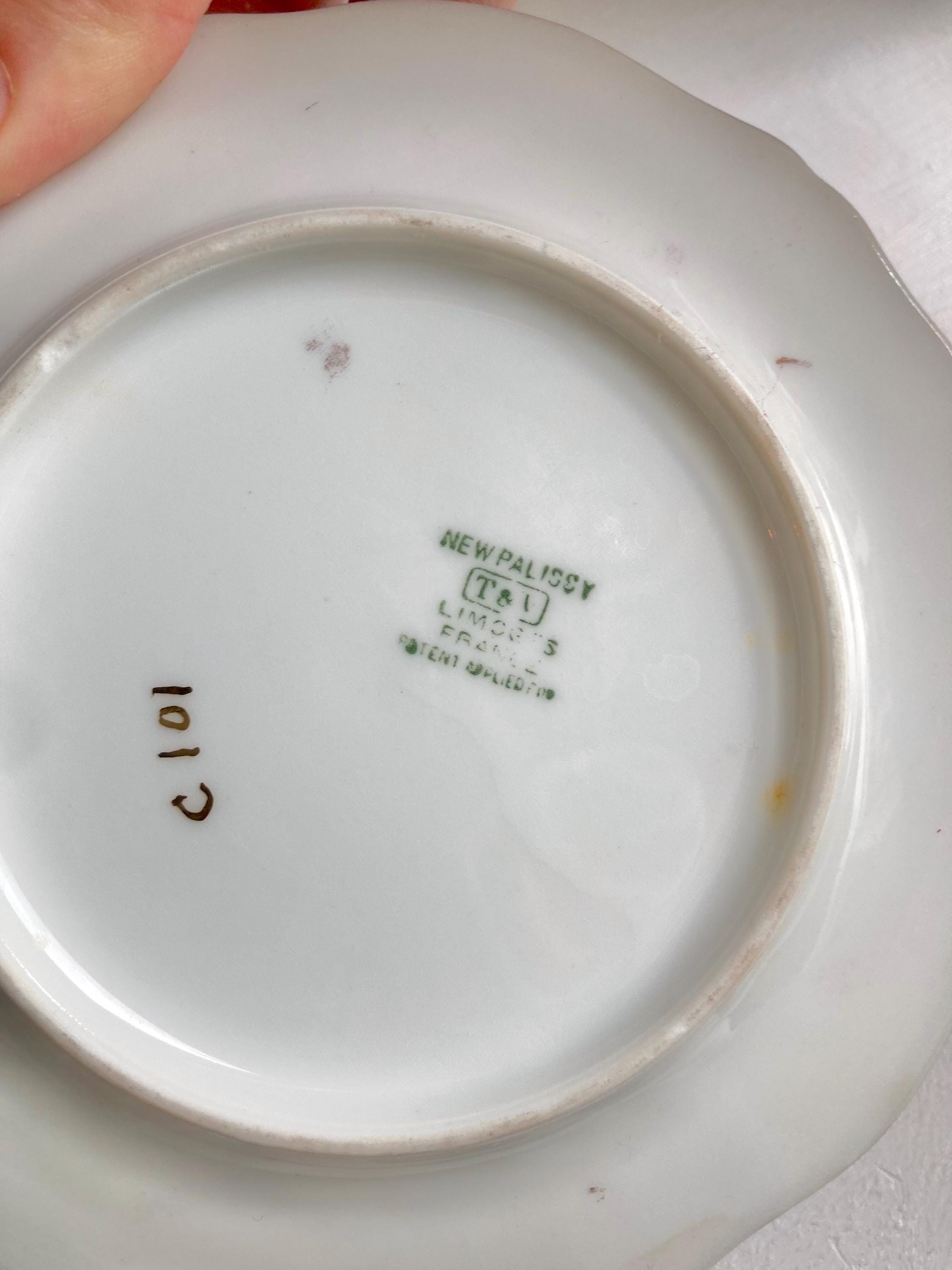 Antique Limoges Bread Plate – Hand-Painted Pine Cone Motif, Gold Rim