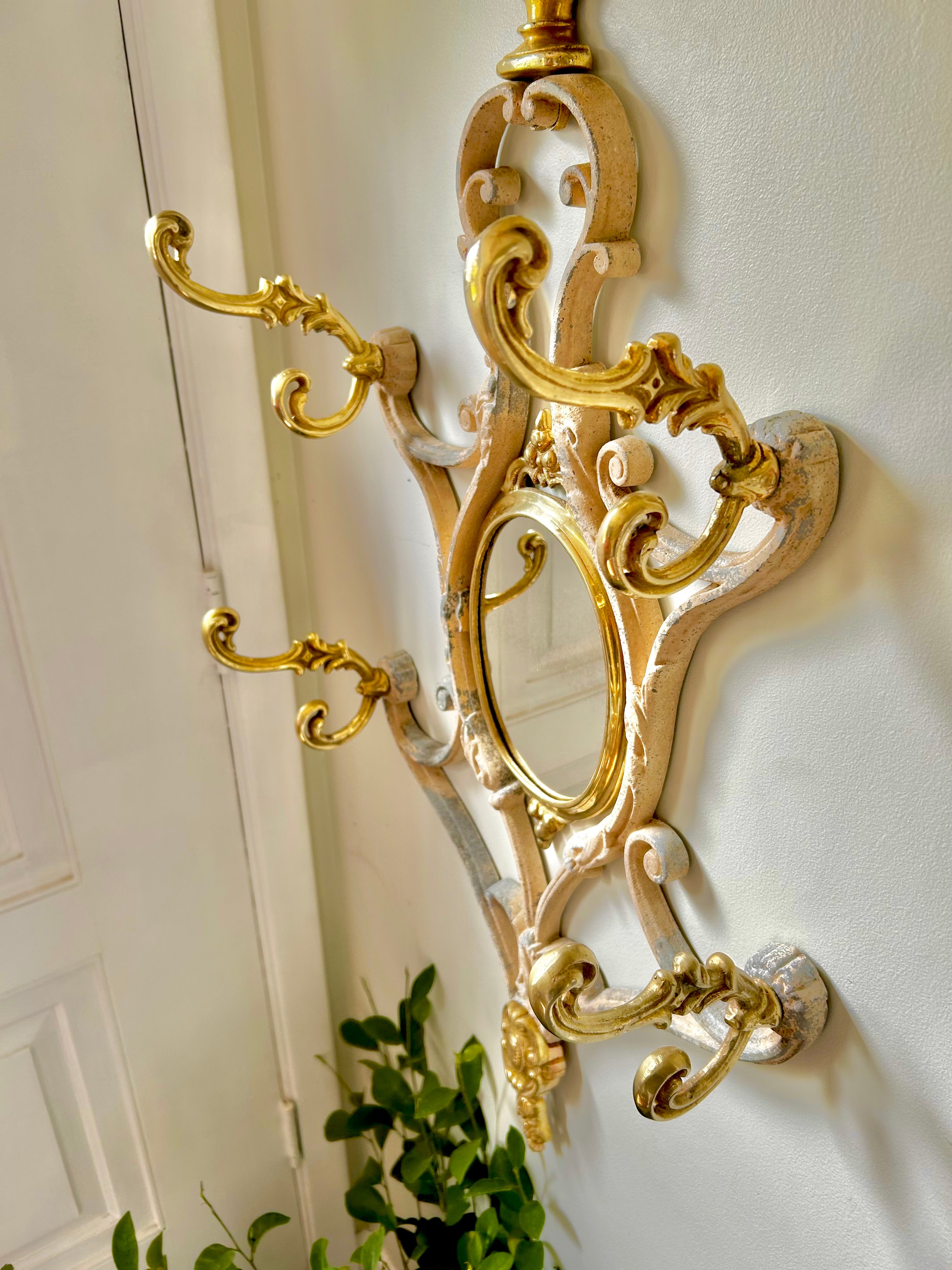 Antique French Solid Brass and Cast Metal Mirror Wall Hooks