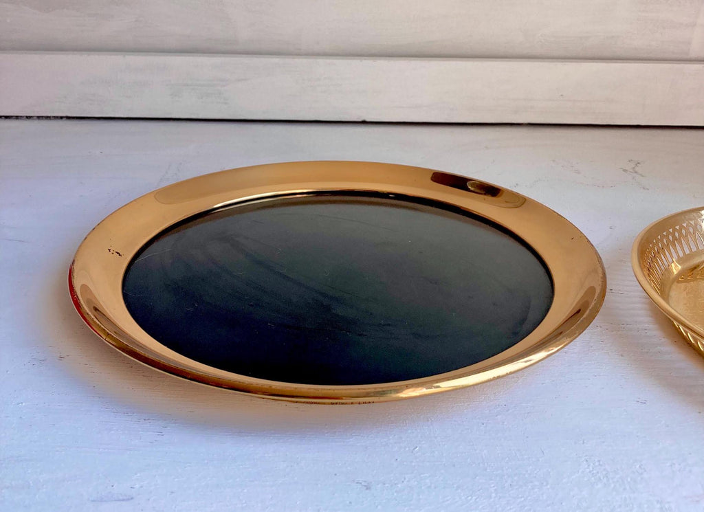 Vintage MCM Gold Tone/Gold Plated Small round Drinks Trays: CHOICE