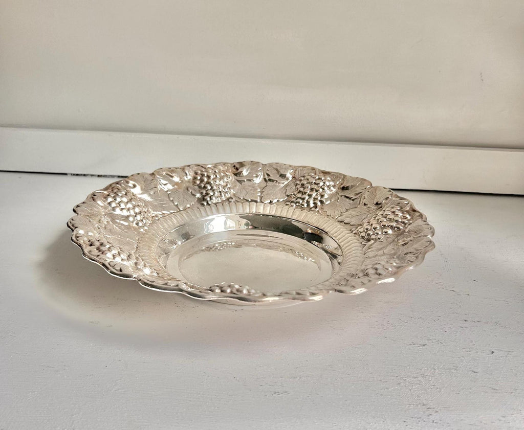 Vintage Silverplate Bowl: William Adams Repousse Grape Cluster Serving Dish