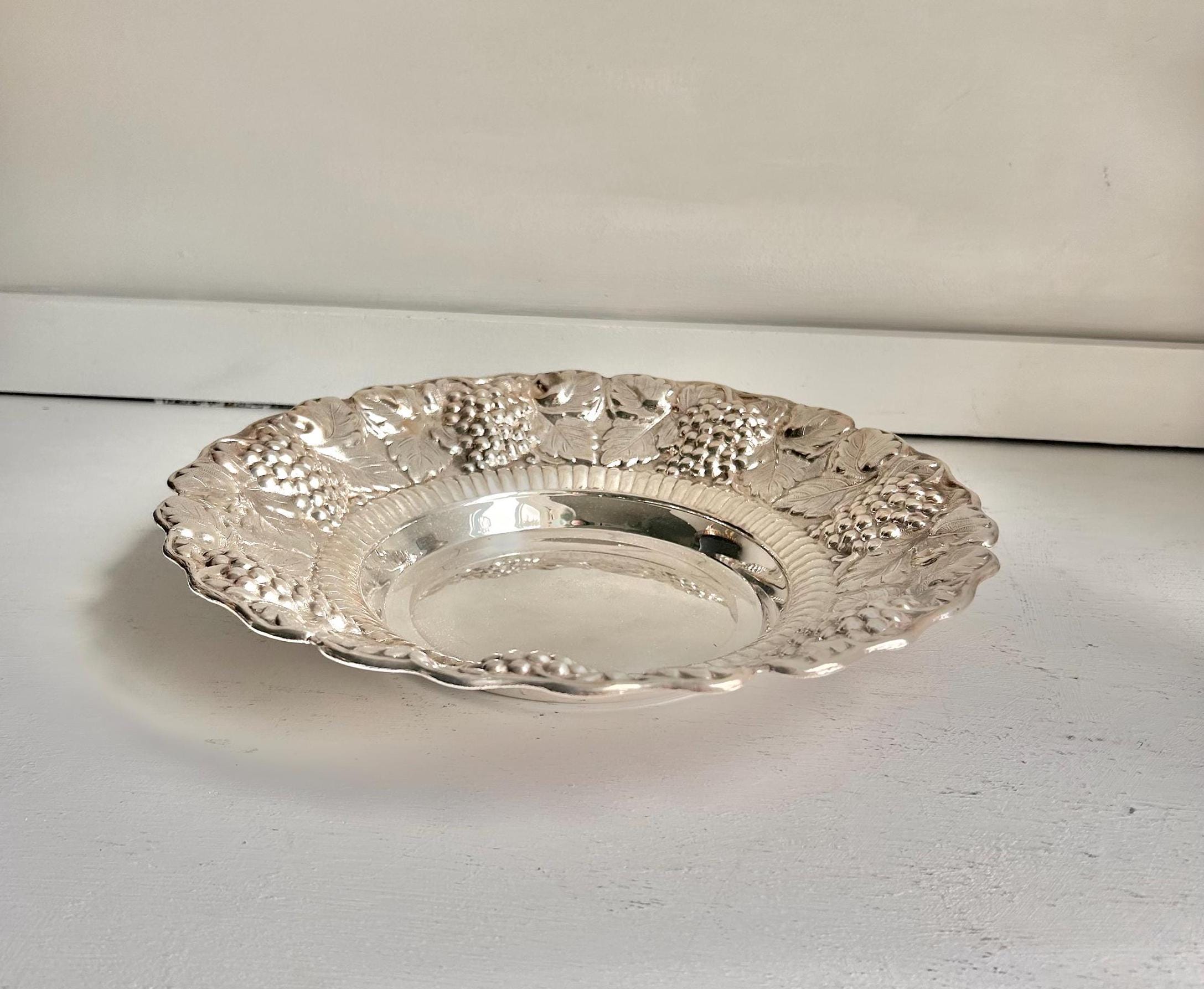 Vintage Silverplate Bowl: William Adams Repousse Grape Cluster Serving Dish