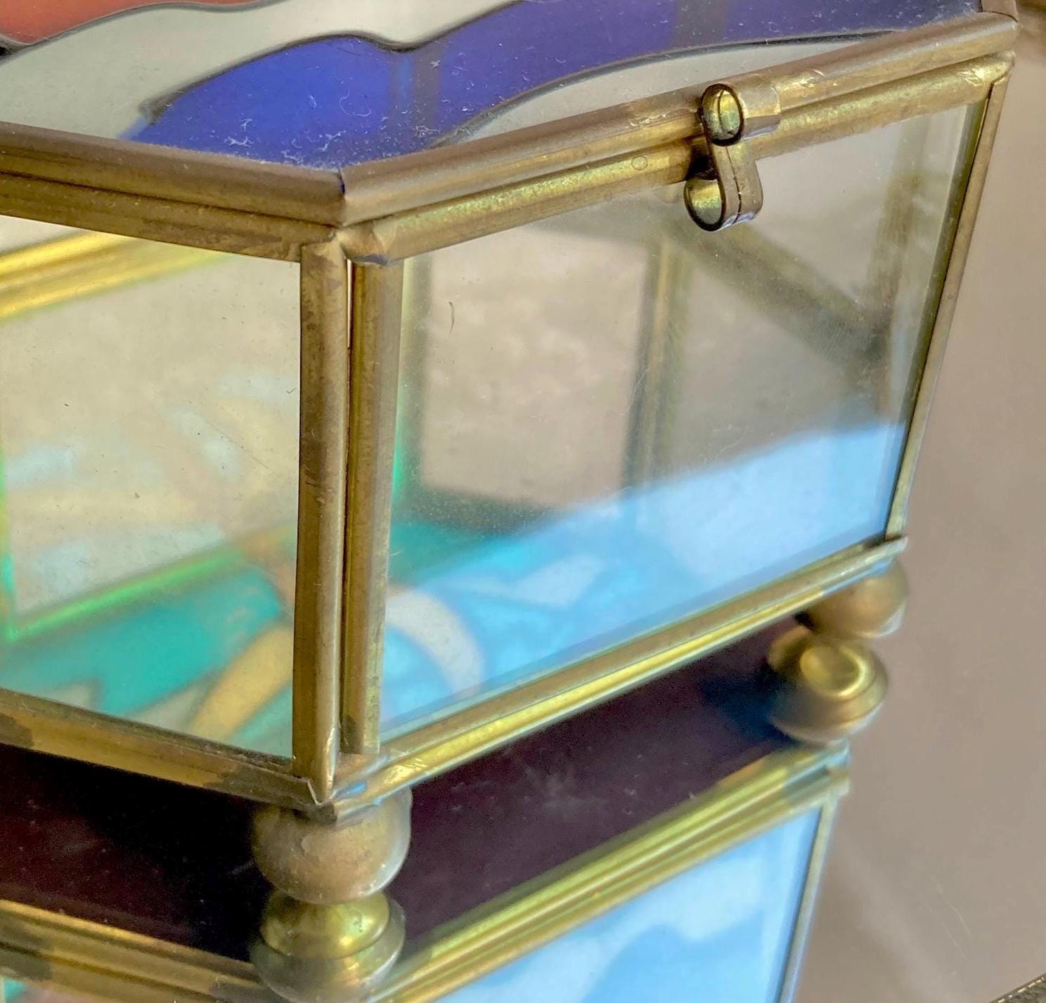 Vintage Nautical Stained Glass and Brass Jewelry Box