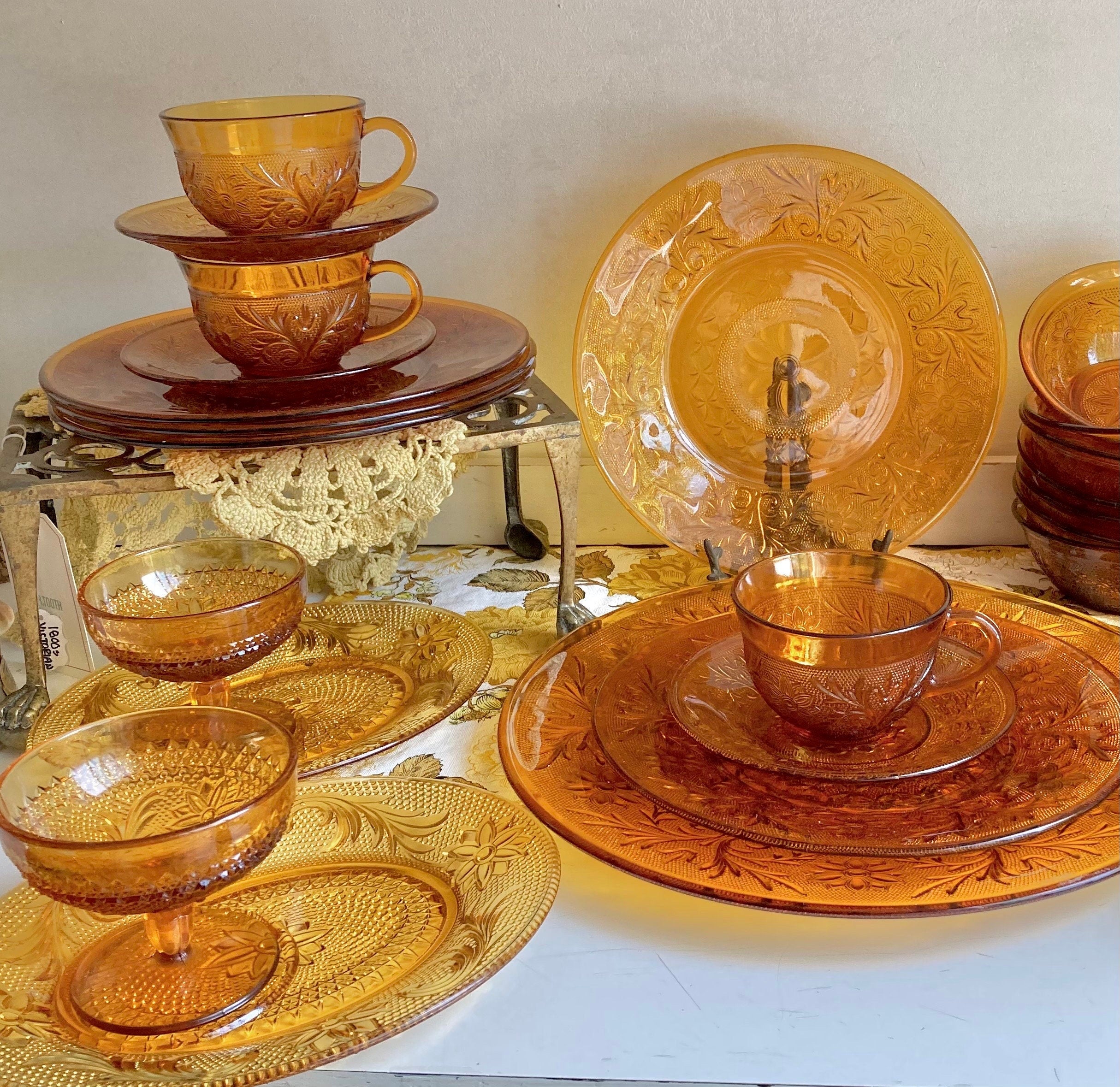 Vintage Anchor Hocking Amber Glass Dishes- Sandwich - Desert Gold Glassware