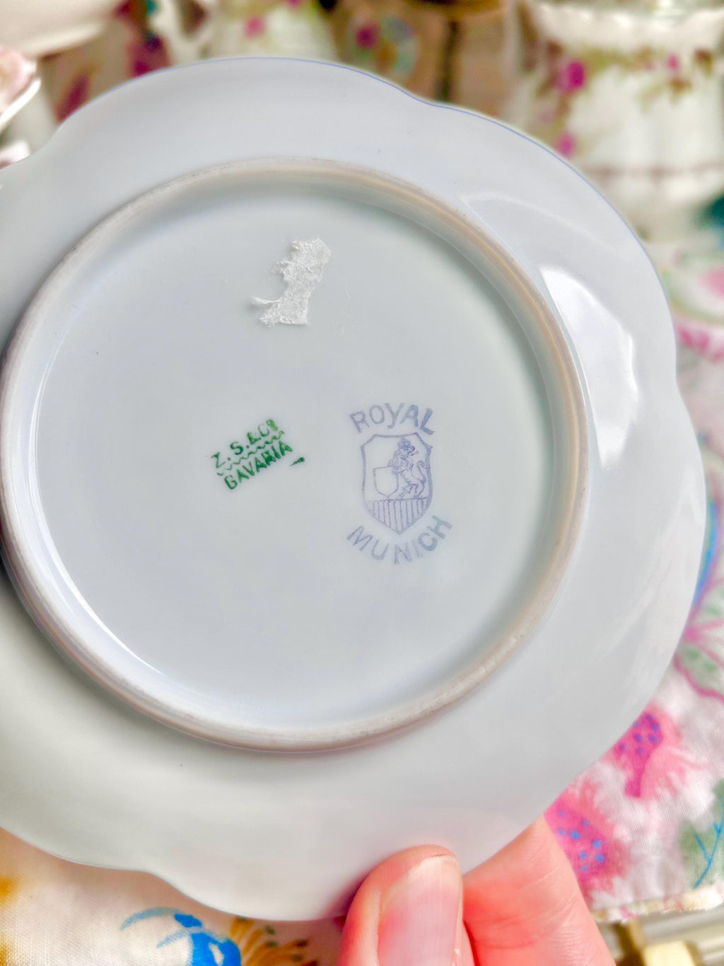 Vintage Bavaria Porcelain Finger Loop Plate: Floral Rose Serving Dish