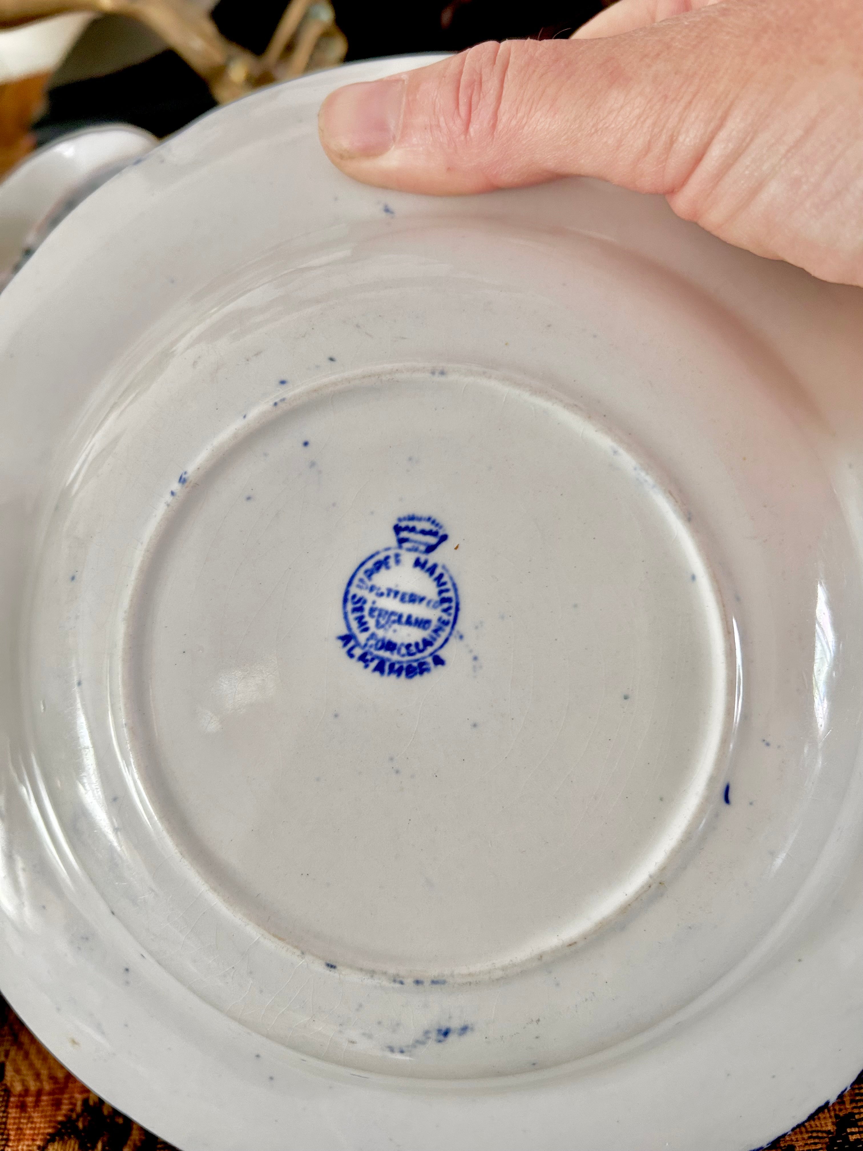 Antique Upper Hanley Blue White Transferware Dish