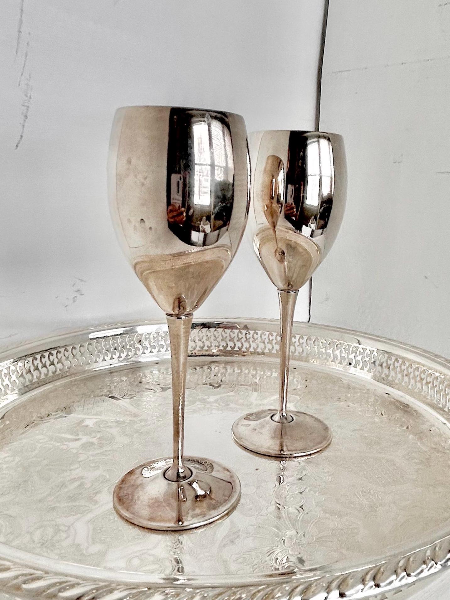 Pair of Vintage Silverplate Wine Goblets, El Delberti Italy