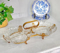 Vintage Gilt Metal & Glass Serving Caddy: Ormolu Double Dish with Handle