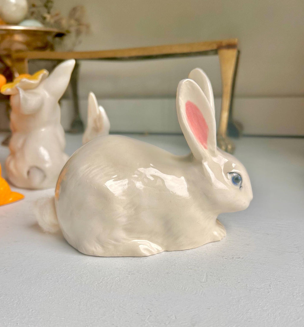 Vintage Ceramic Bunny Figurines: Cottontail Cotton Ball Dispenser