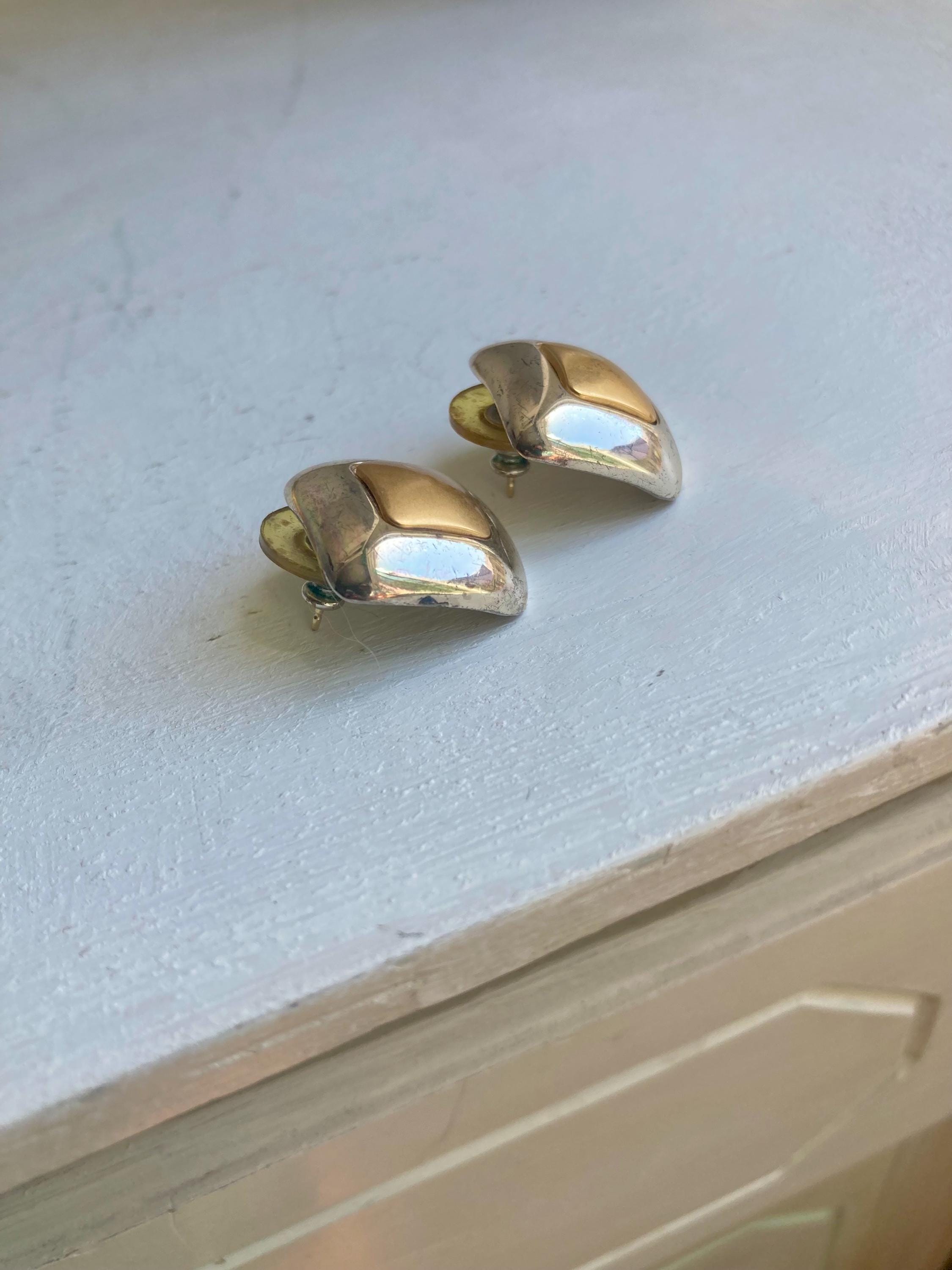 1980s Two-Tone Square Earrings: Gold & Silver Tone