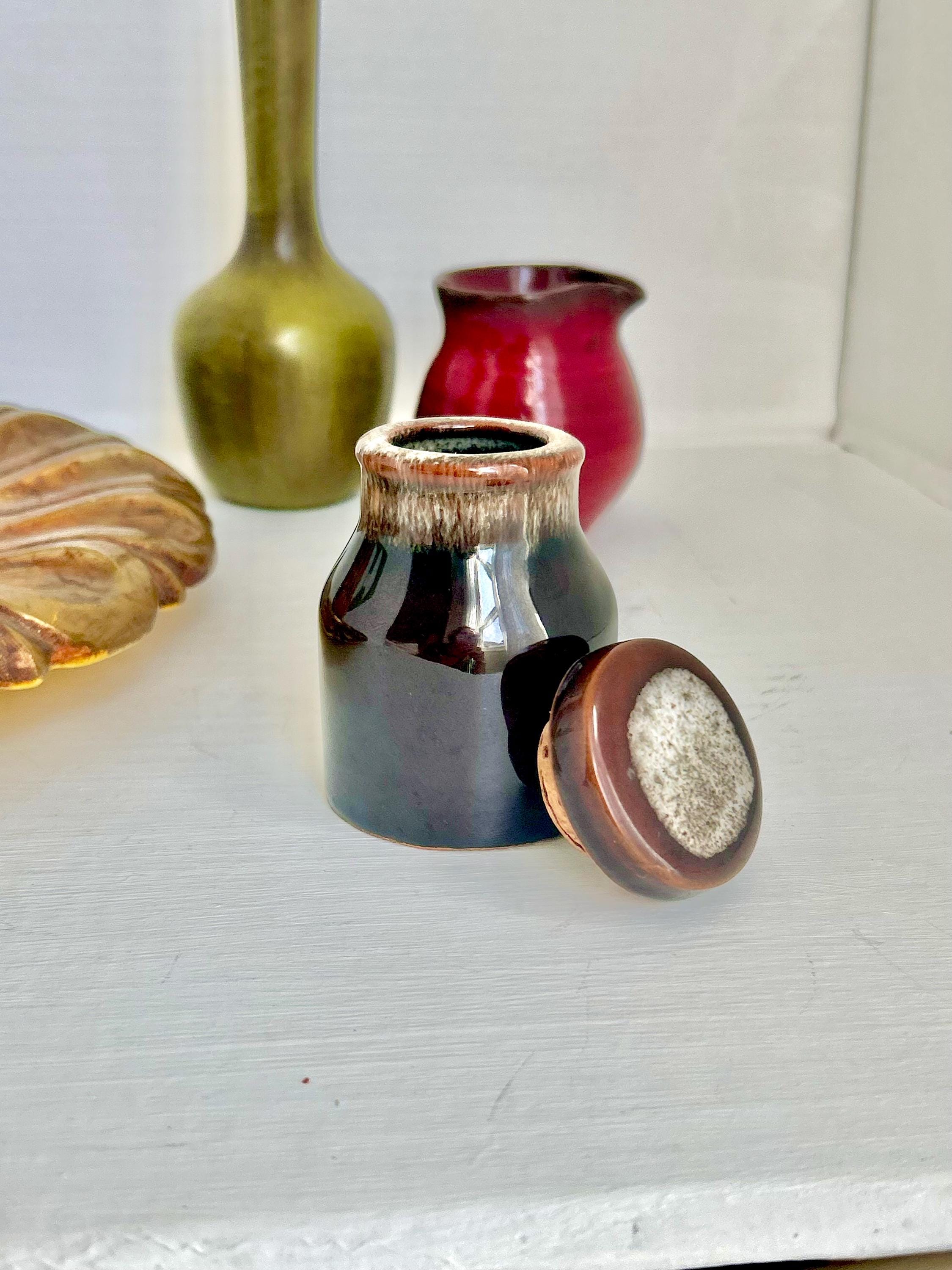 Vintage Drip Glaze Lidded Ceramic Pot: Dark Brown Beige