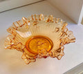 Vintage Amber Art Glass Bowl: Fenton, IVIMA Ruffled Rim Compote