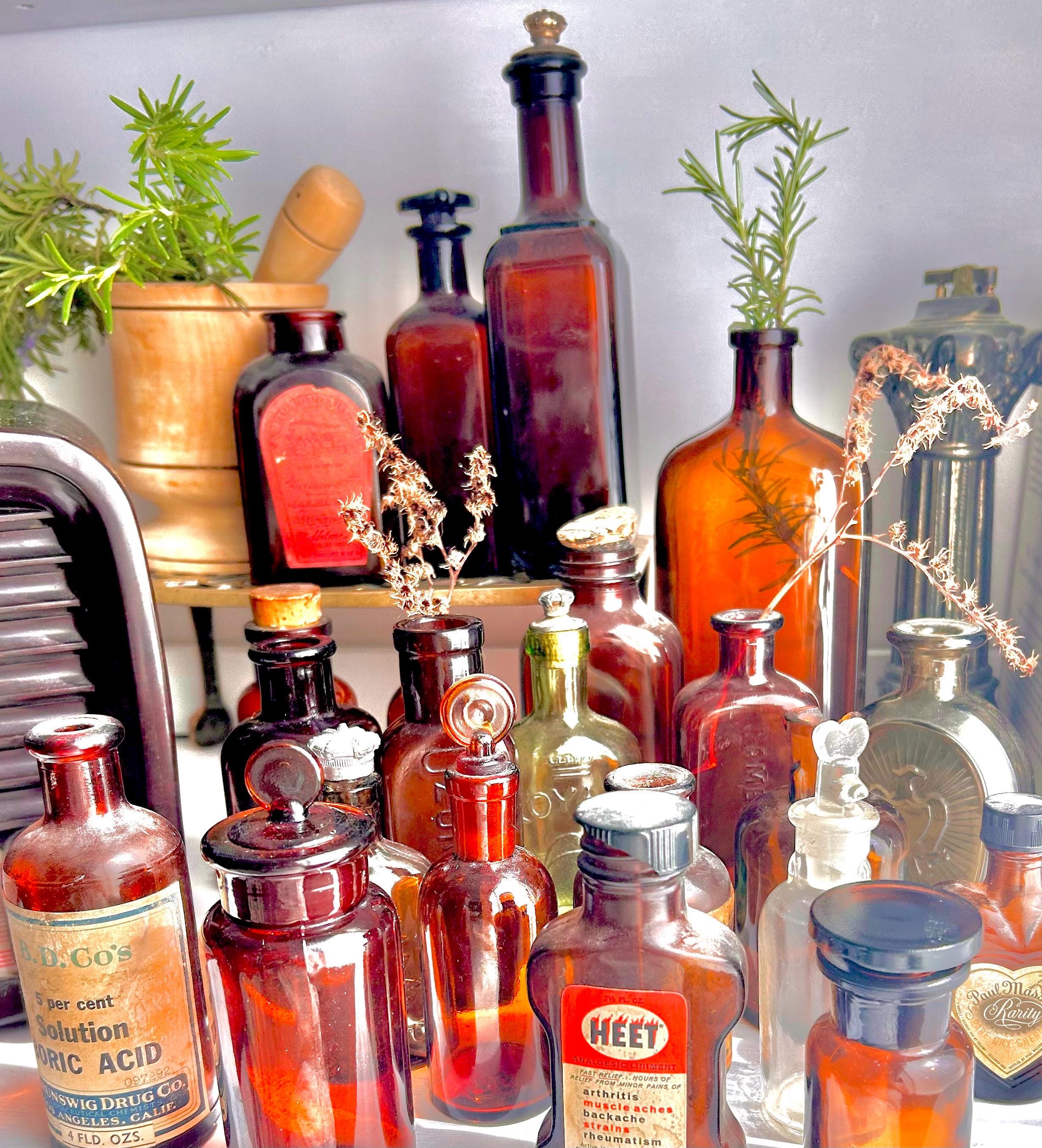 Vintage Amber Apothecary Bottles: Collectible Chemist & Liquor Glass - Sold Individually