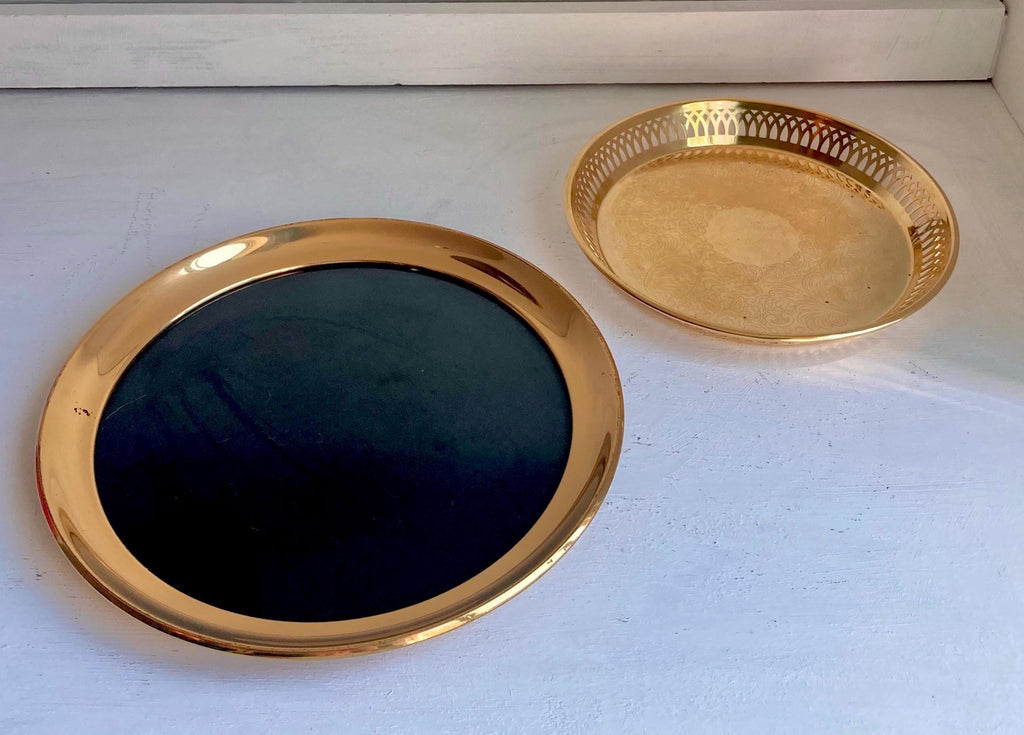 Vintage MCM Gold Tone/Gold Plated Small round Drinks Trays: CHOICE