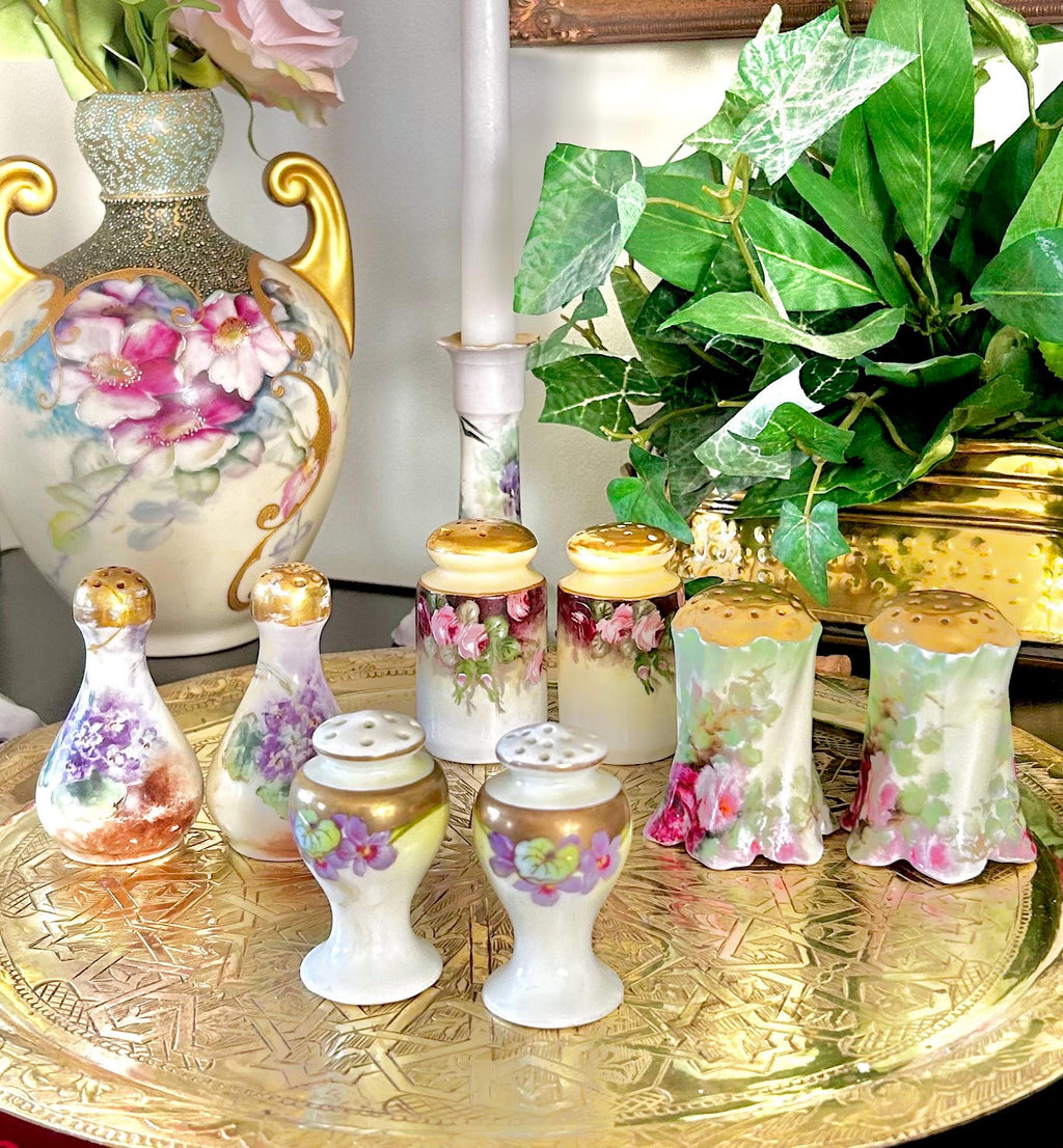 Antique Porcelain Hand-Painted Floral Salt Pepper Shakers - Choose from various pairs