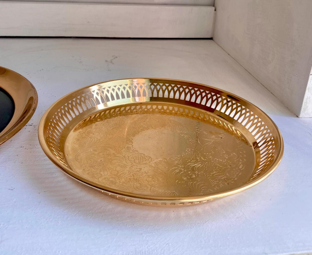 Vintage MCM Gold Tone/Gold Plated Small round Drinks Trays: CHOICE