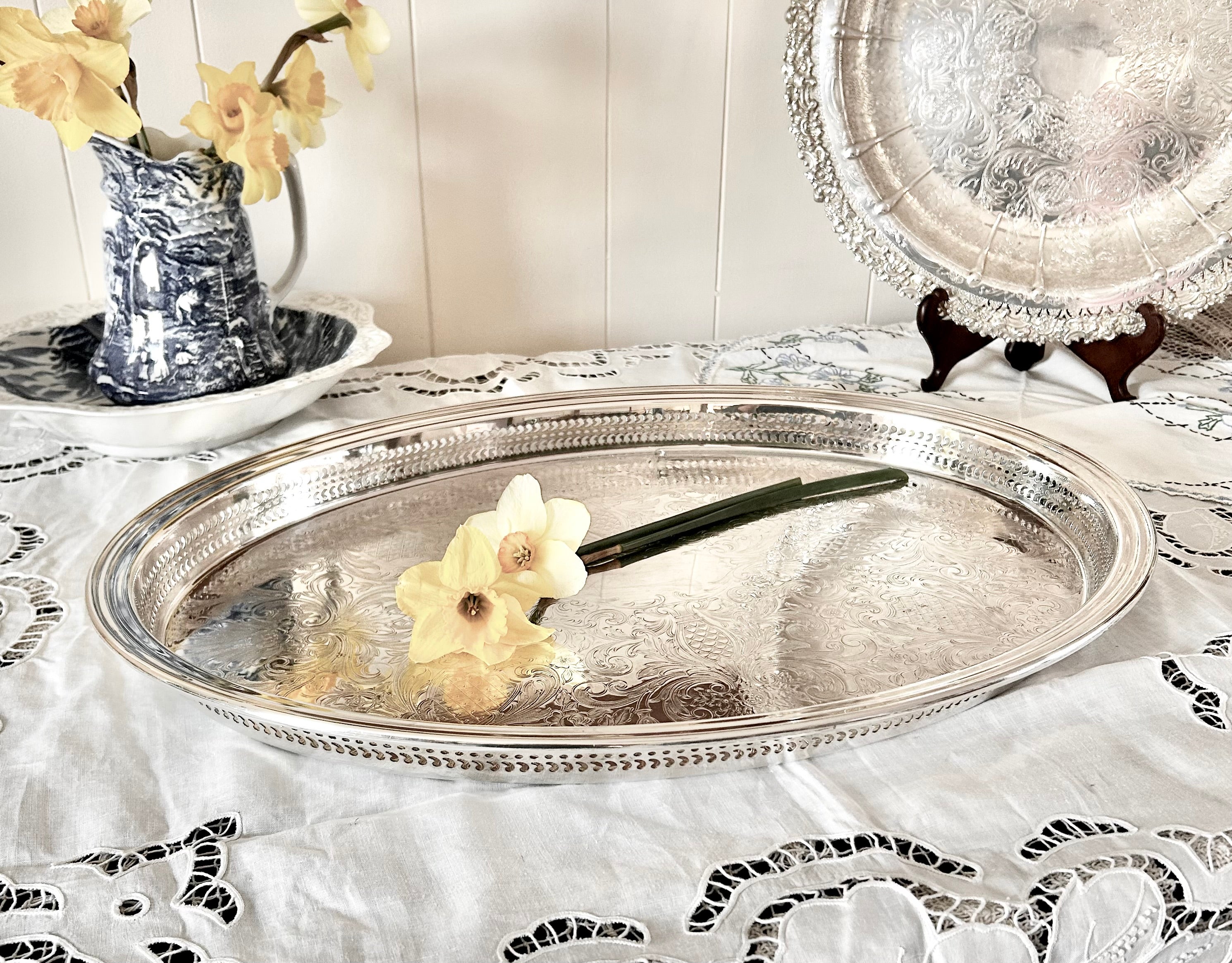 Vintage 22 Inch Silver plate Tray