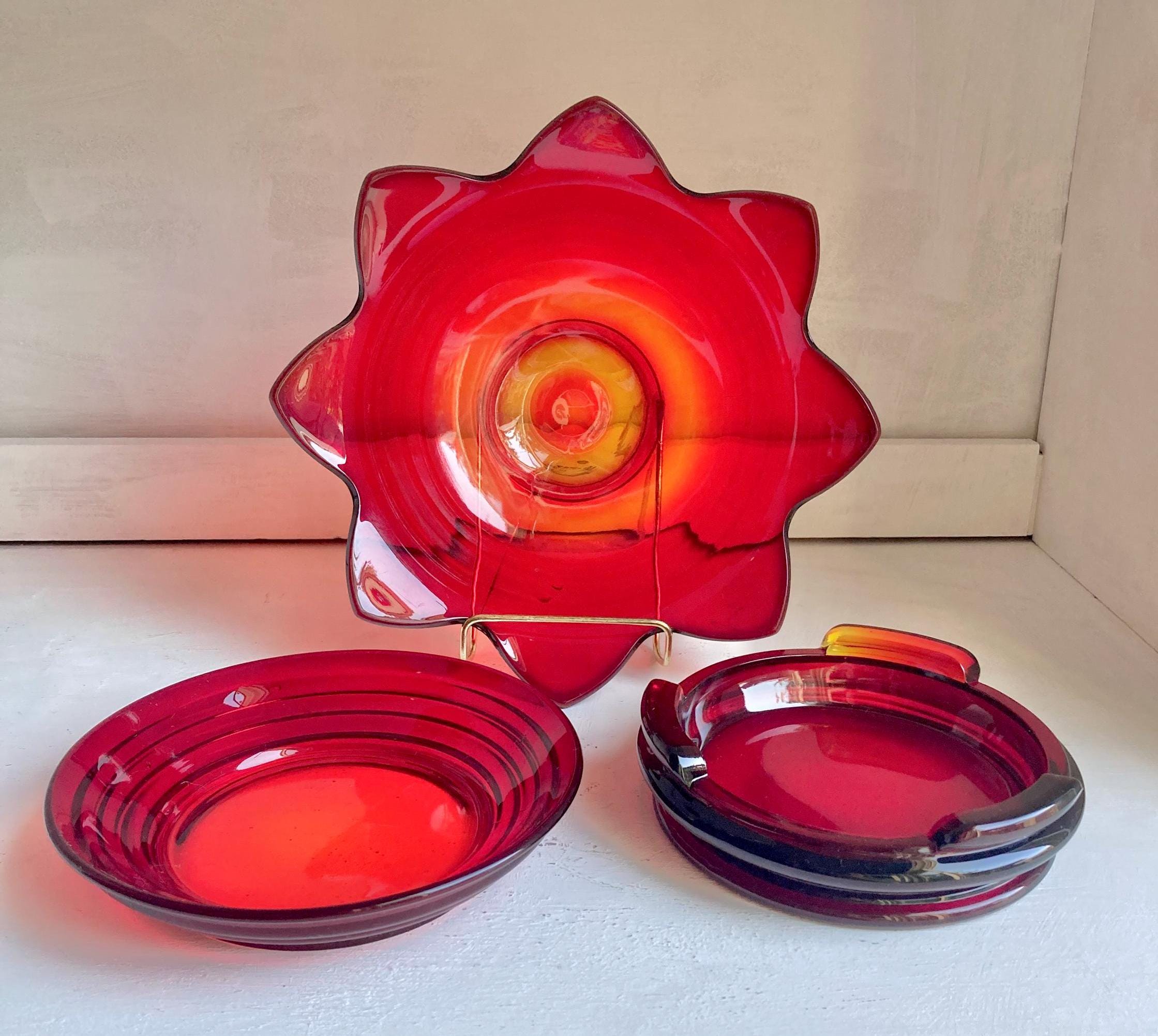 Vintage Red Amberina Glassware - CHOOSE from Fenton, Cadmium UV Glow, Bowls and Dishes