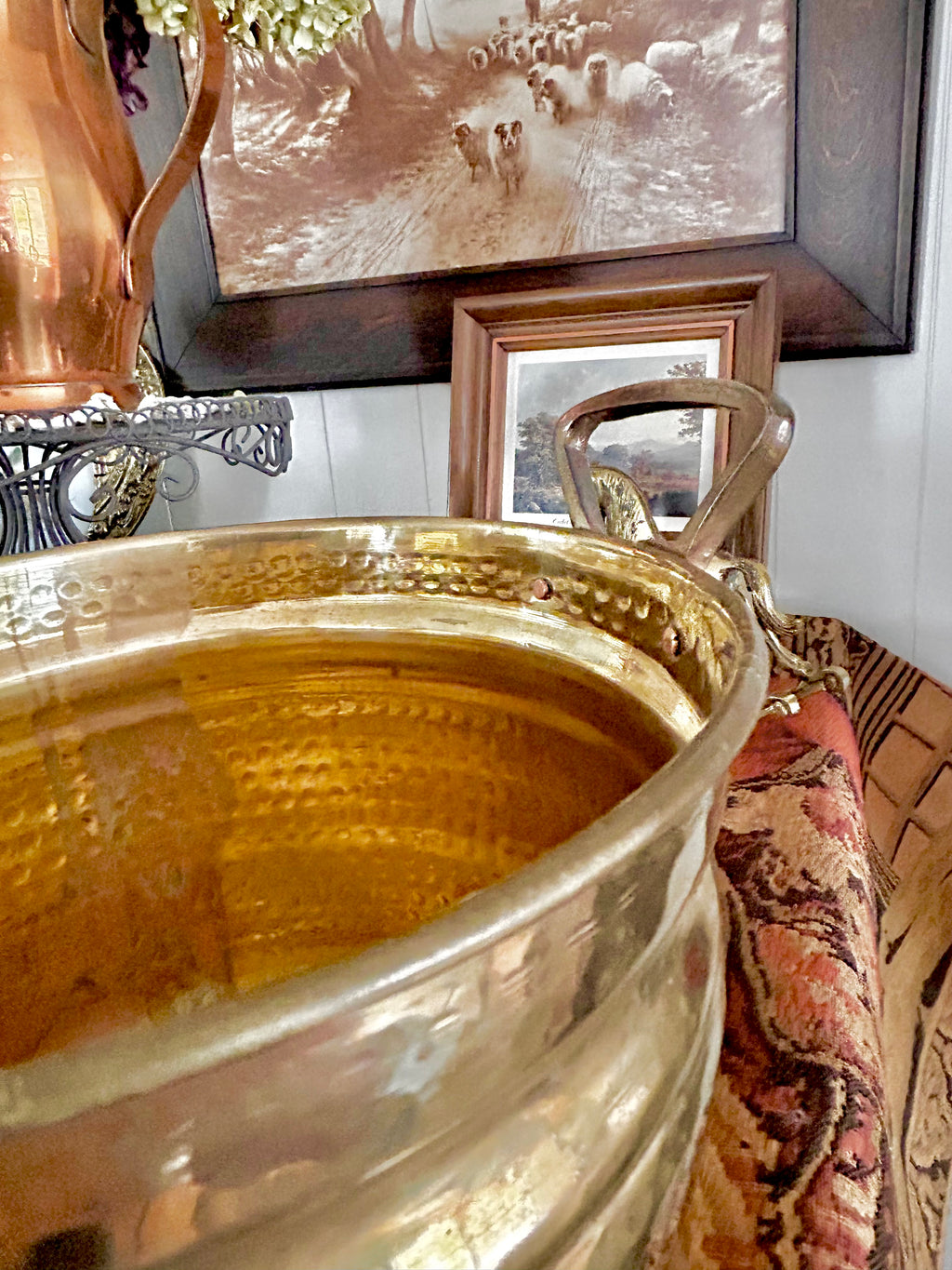 Vintage Hammered Brass Cachepot