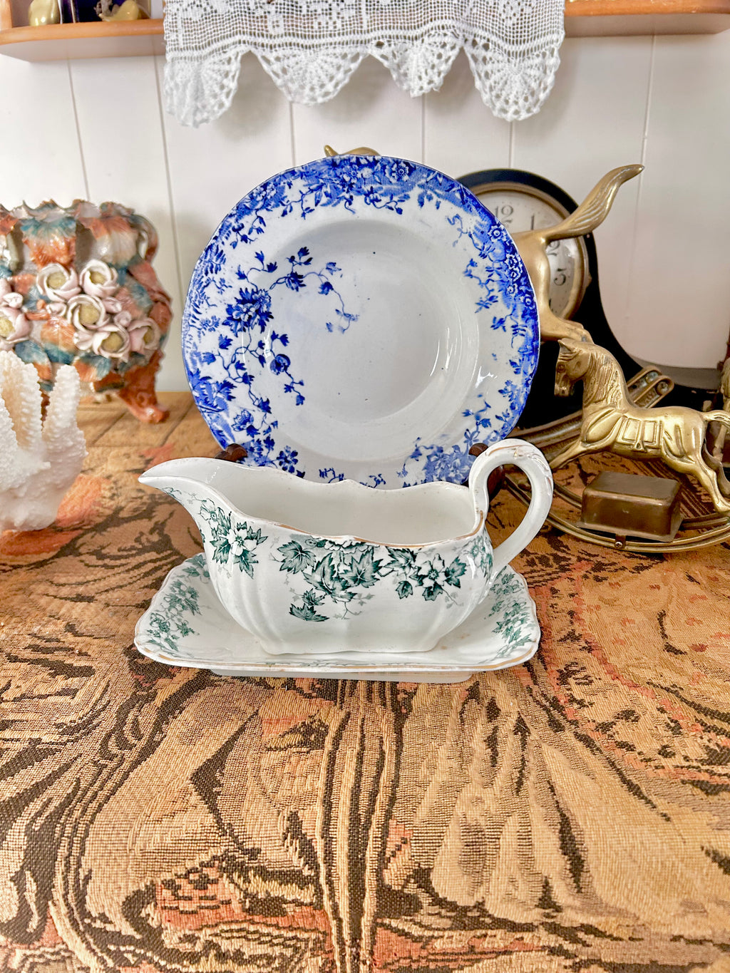 Antique Upper Hanley Blue White Transferware Dish
