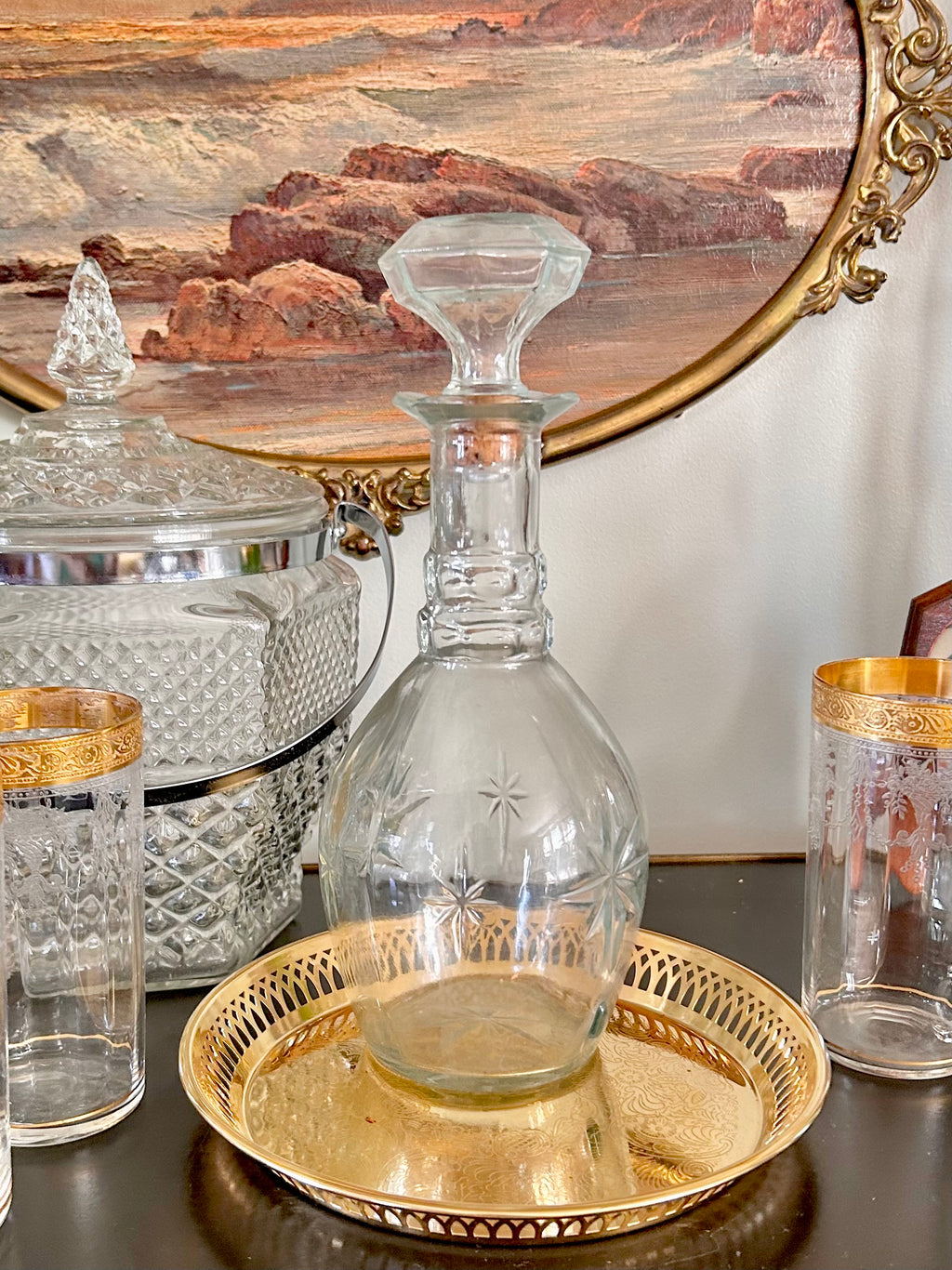 Vintage Glass Decanter Star Pattern H. Walker