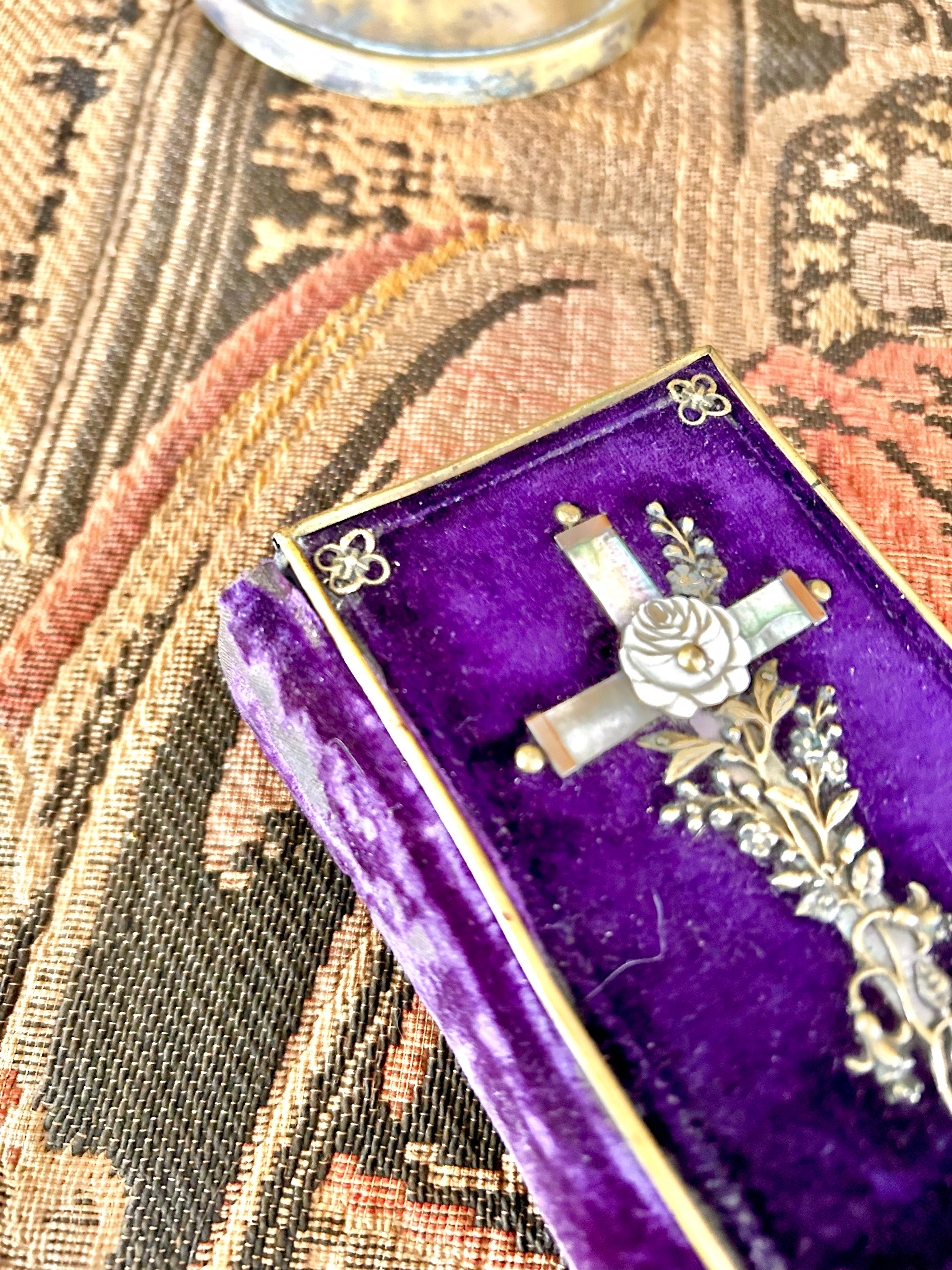 Antique 1880s Velvet Brass Pocket Prayer Book